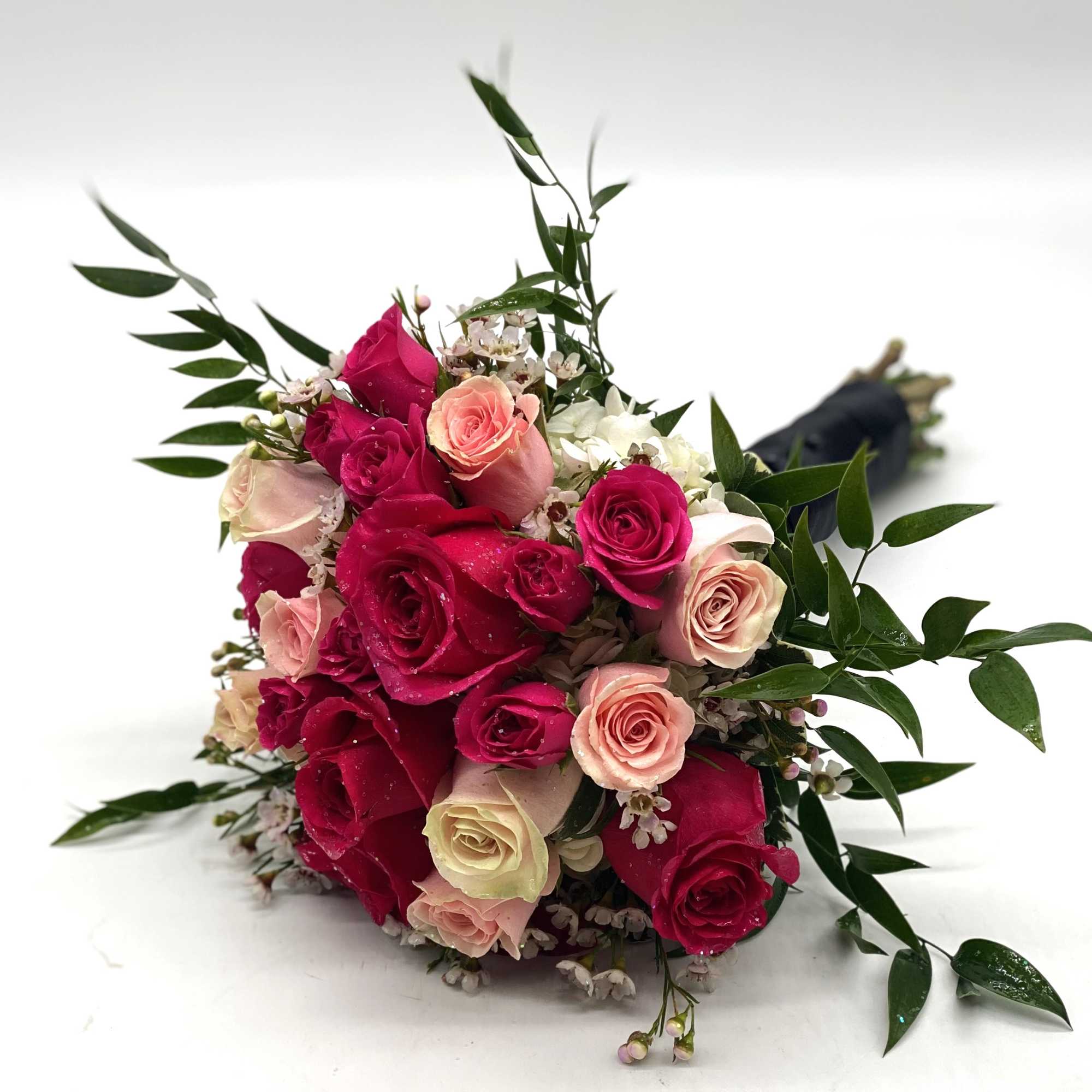 A gorgeous mix of hot pink &amp; light pink roses and spray, photo 2 of 4