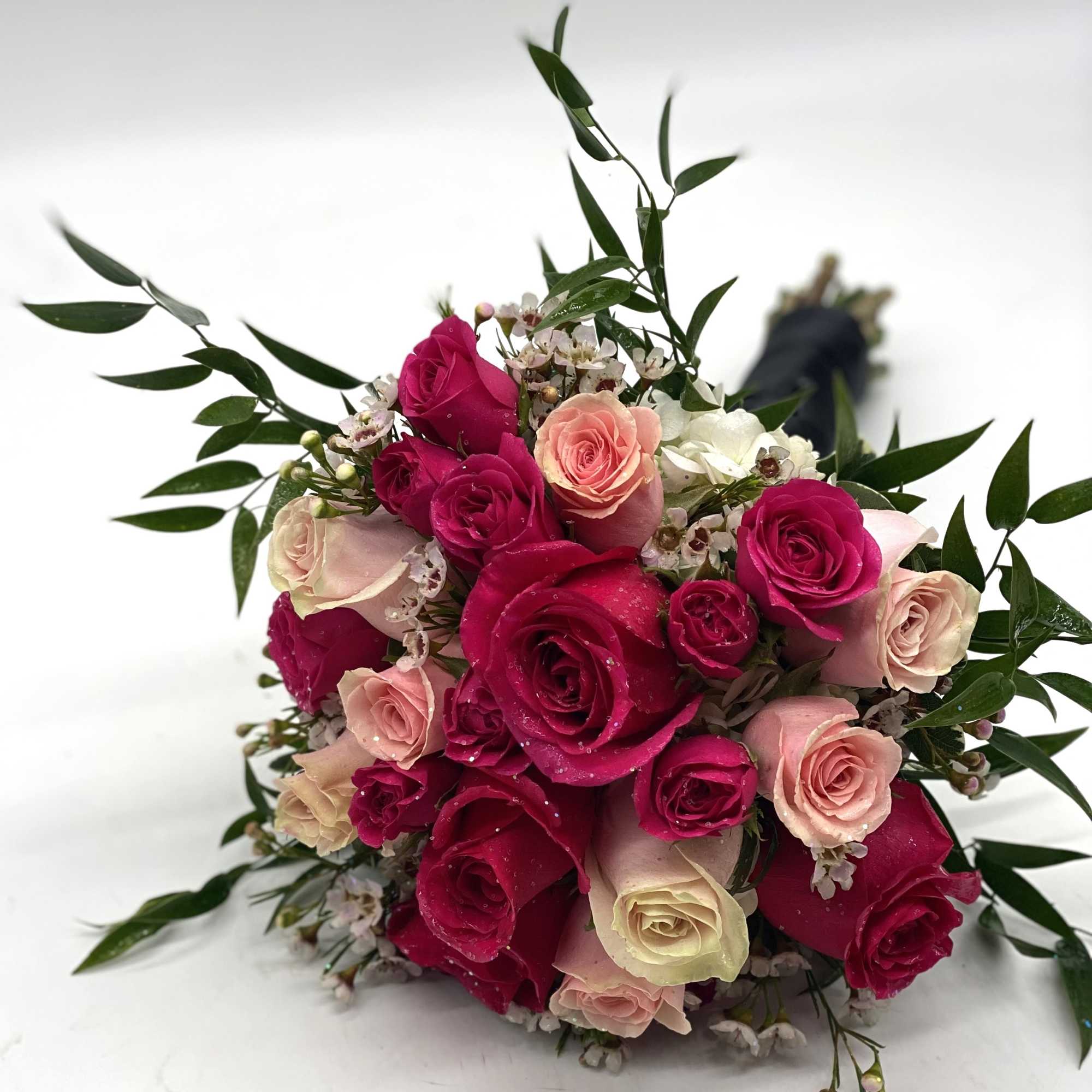 A gorgeous mix of hot pink &amp; light pink roses and spray, photo 4 of 4