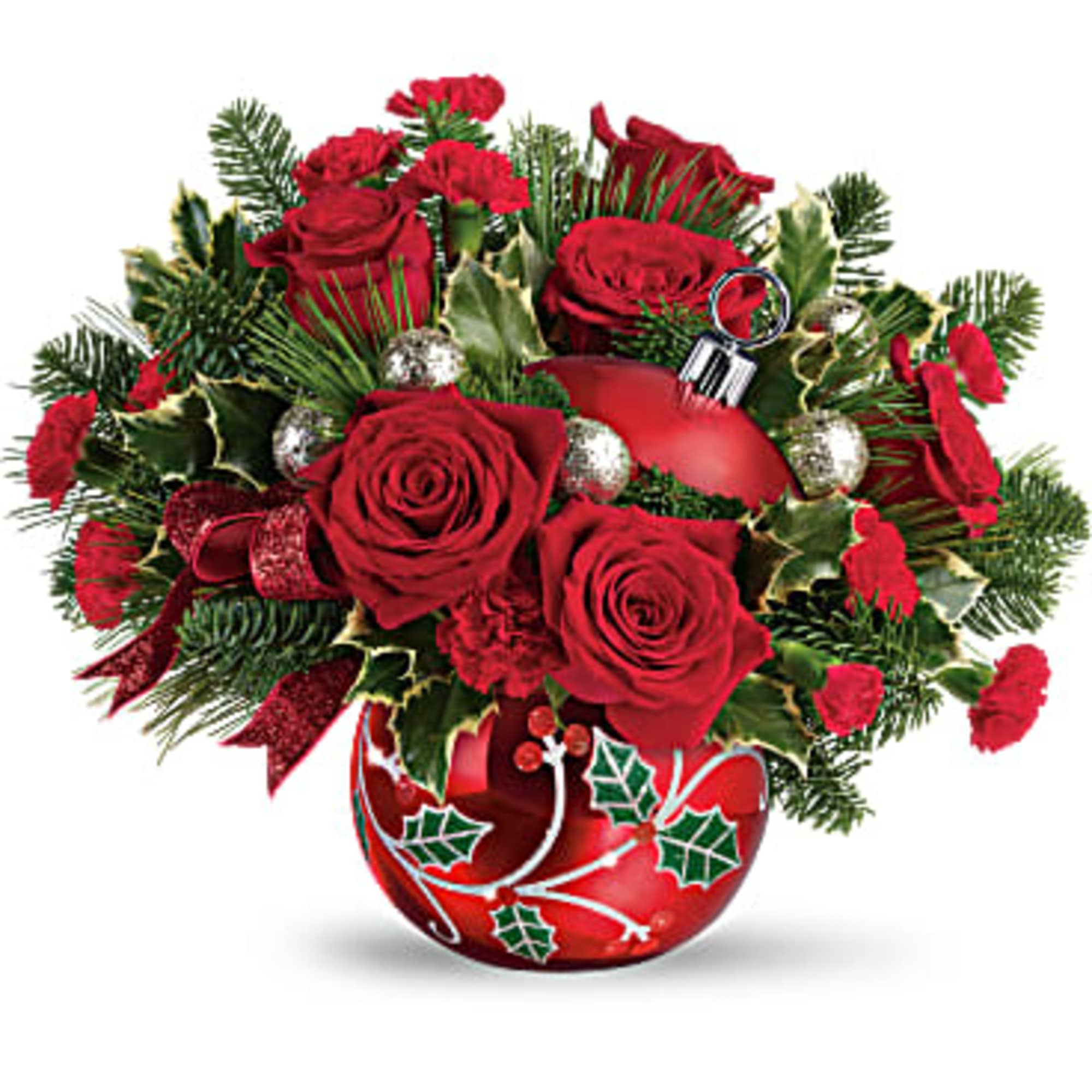 Hand-glazed with a shimmering finish and jolly holly details, this keepsake ornament, photo 2 of 3