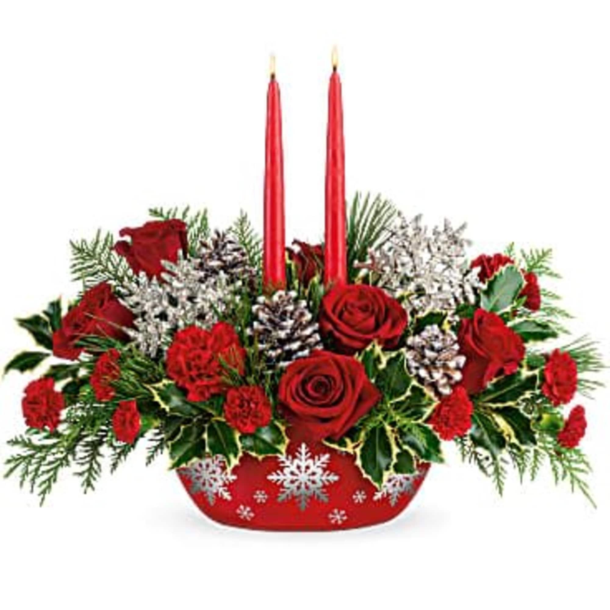 Wish them a glorious winter with this elegant centerpiece of red roses, photo 2 of 3