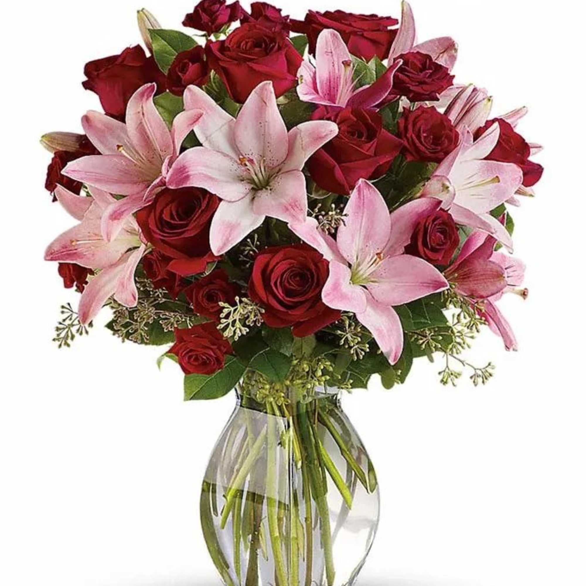 Bouquet of luxurious reds and pinks. A romantic anniversary gift or just
