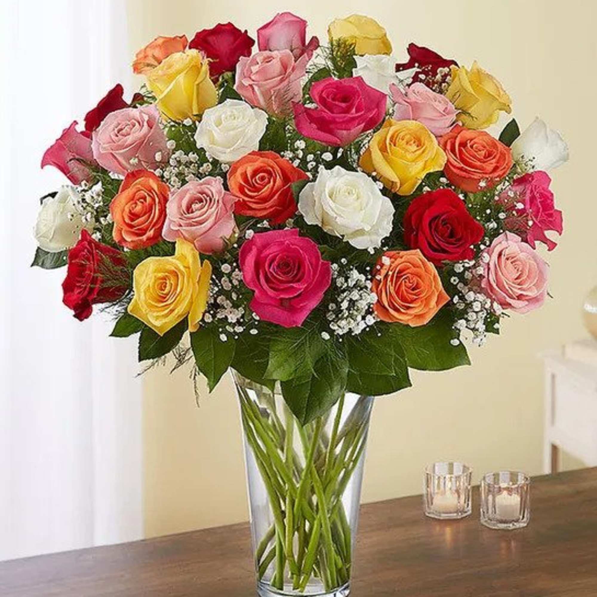 Our rainbow of long stem roses is the ultimate surprise for letting