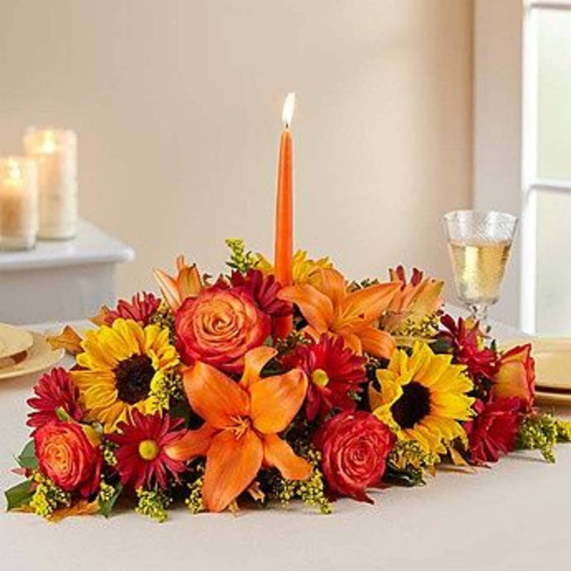 Inspired by our best selling autumn bouquet, this beautiful centerpiece is hand-designed, photo 3 of 3