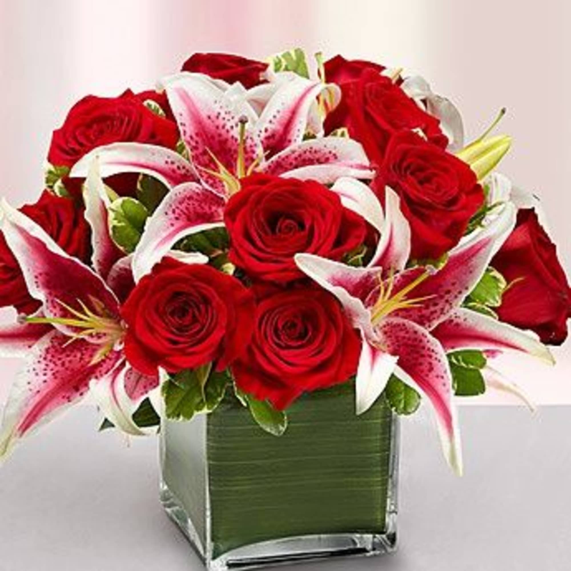 Send this truly original, contemporary bouquet of gorgeous red roses and elegant, photo 2 of 3