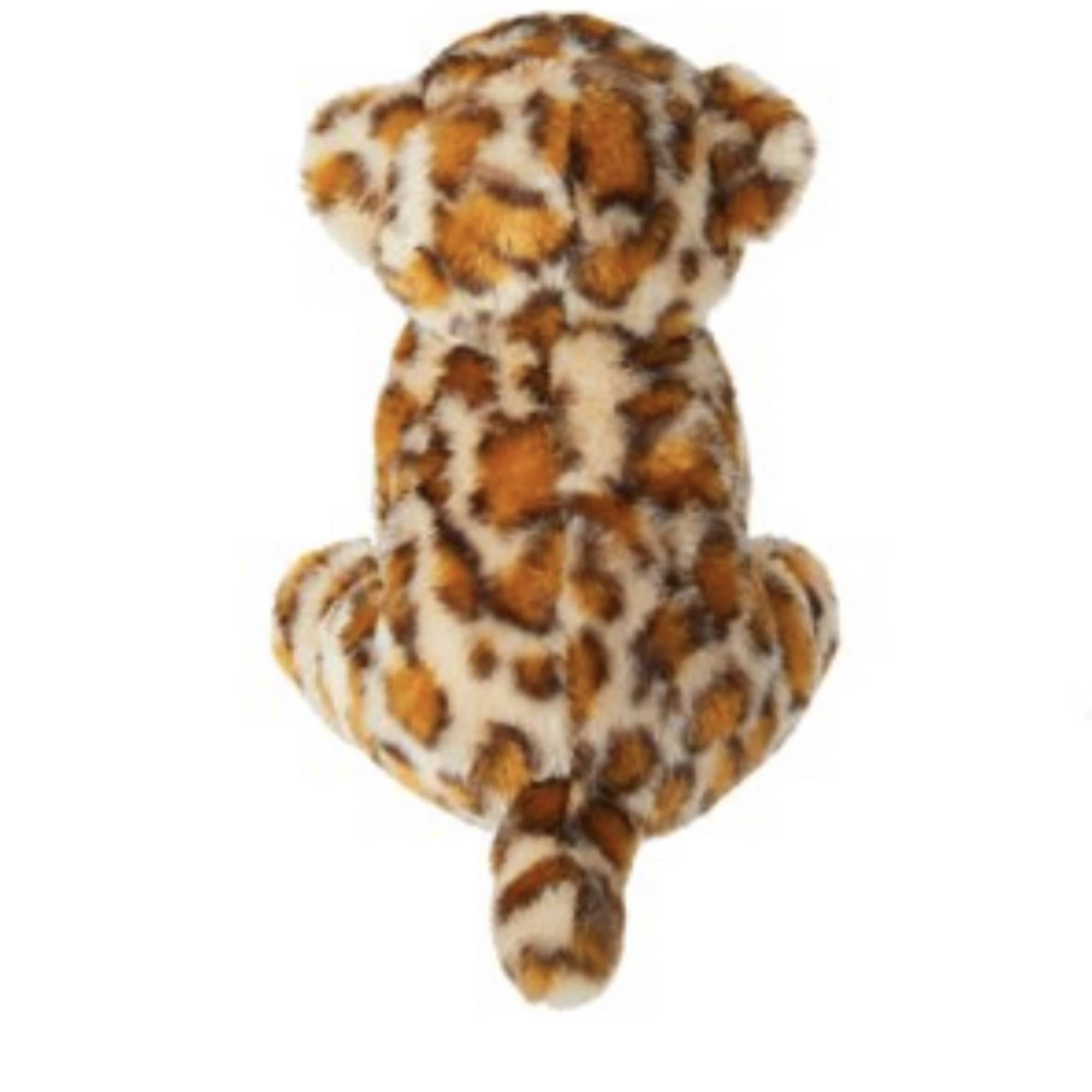 Leopard-print plush teddy bear on a white background