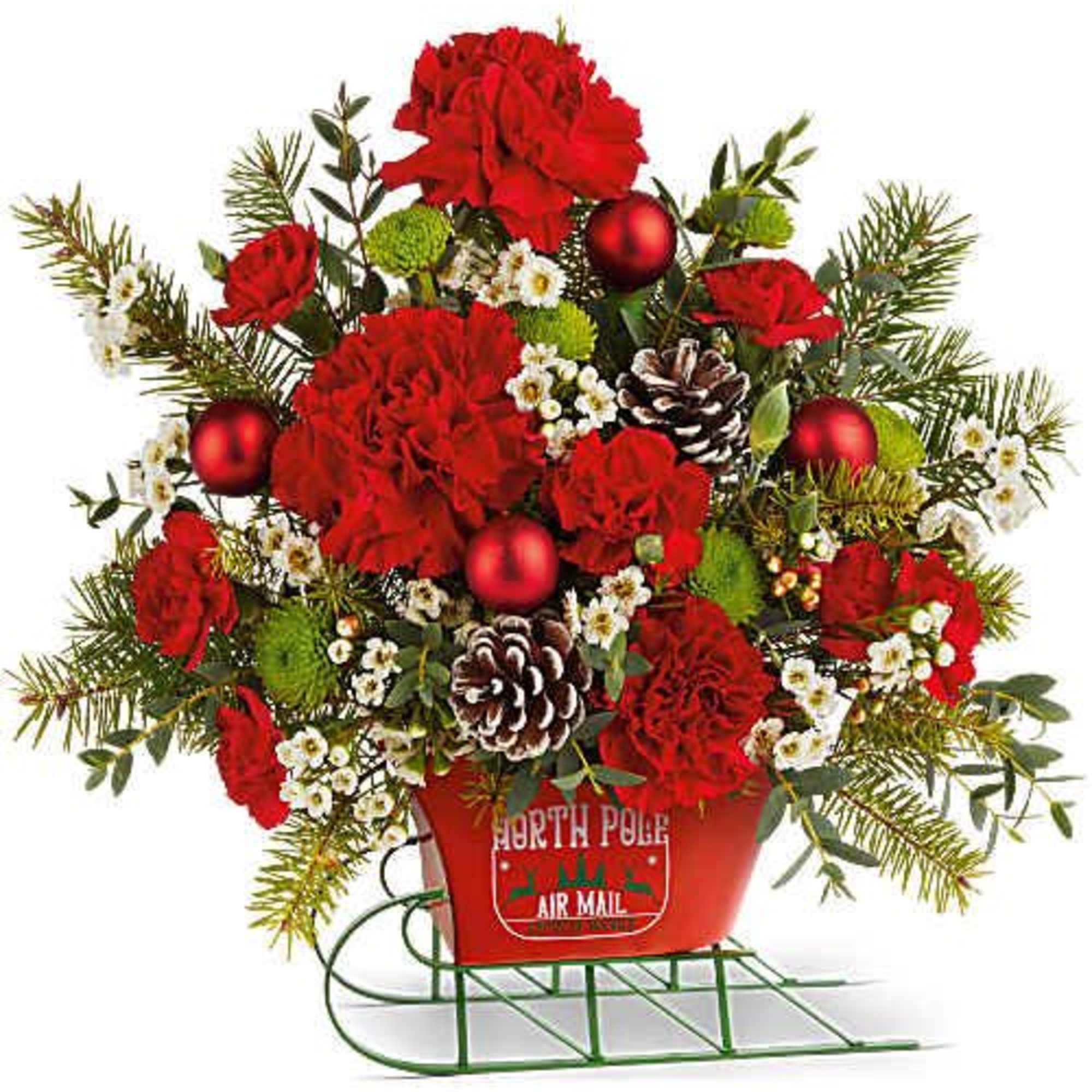 Teleflora's North Pole Sleigh Bouquet dashes in with festive color and charm!