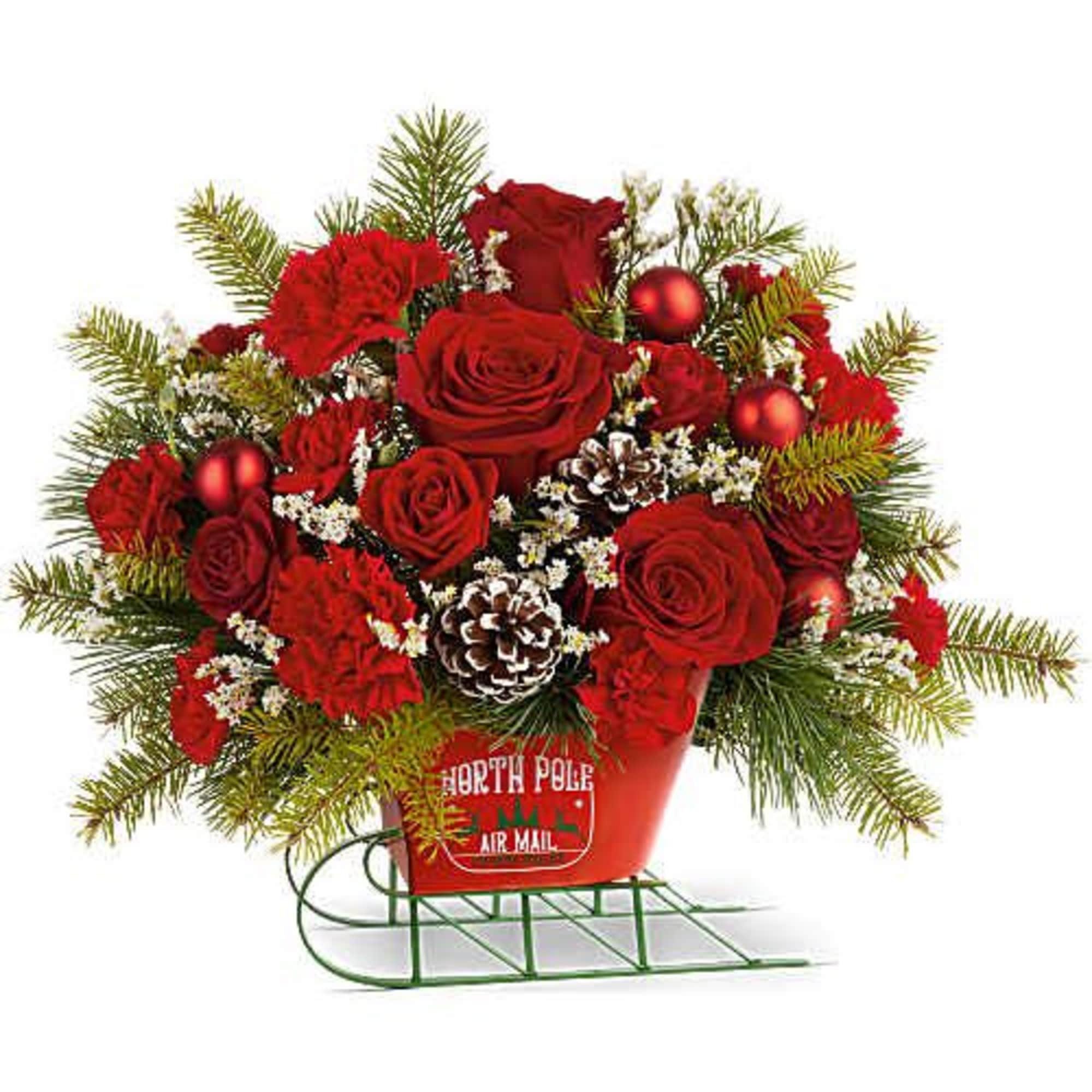 Teleflora's Sleigh All The Way Bouquet delivers bold holiday color with a