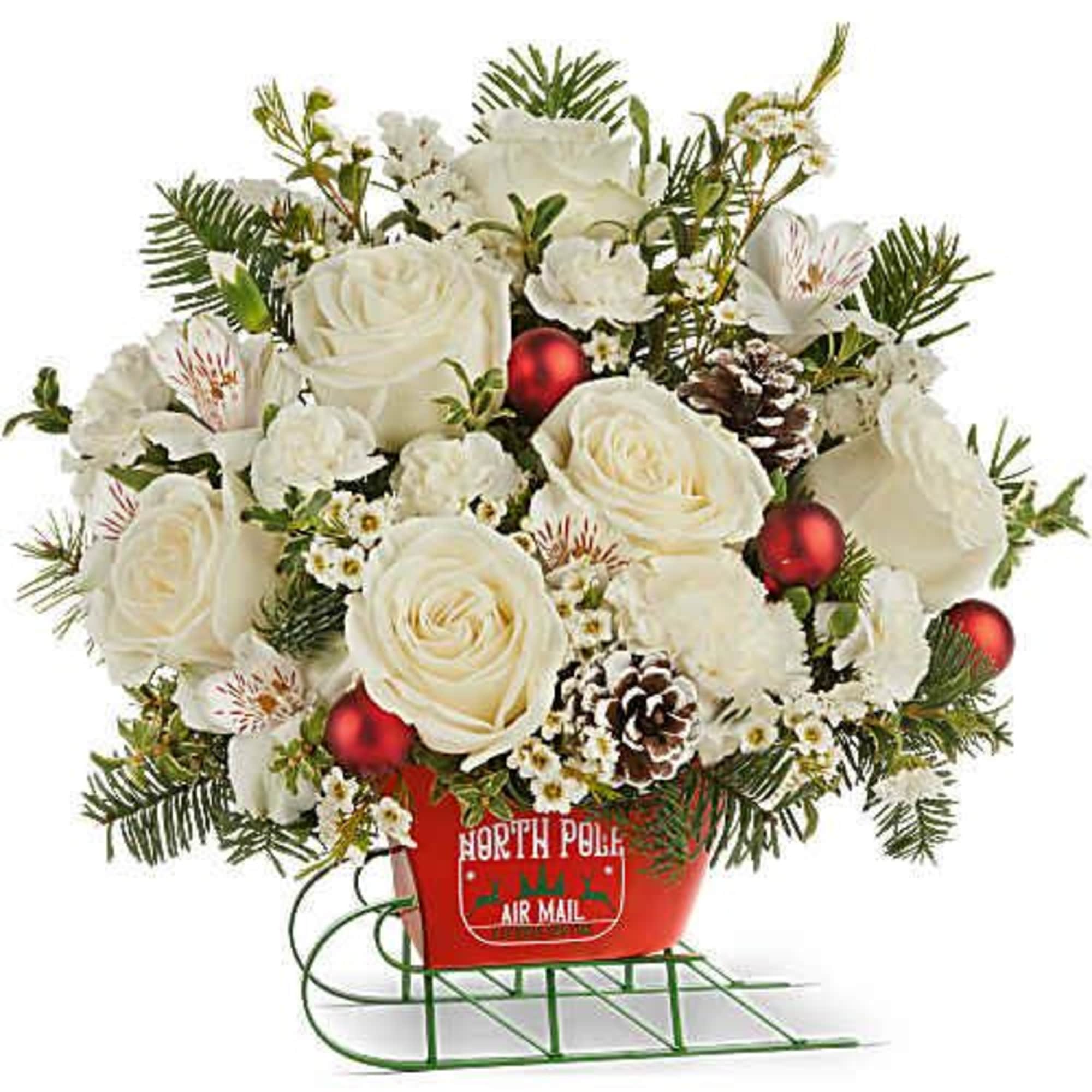 Teleflora's Santa's Sleigh Bouquet brings a crisp winter look to the season.
