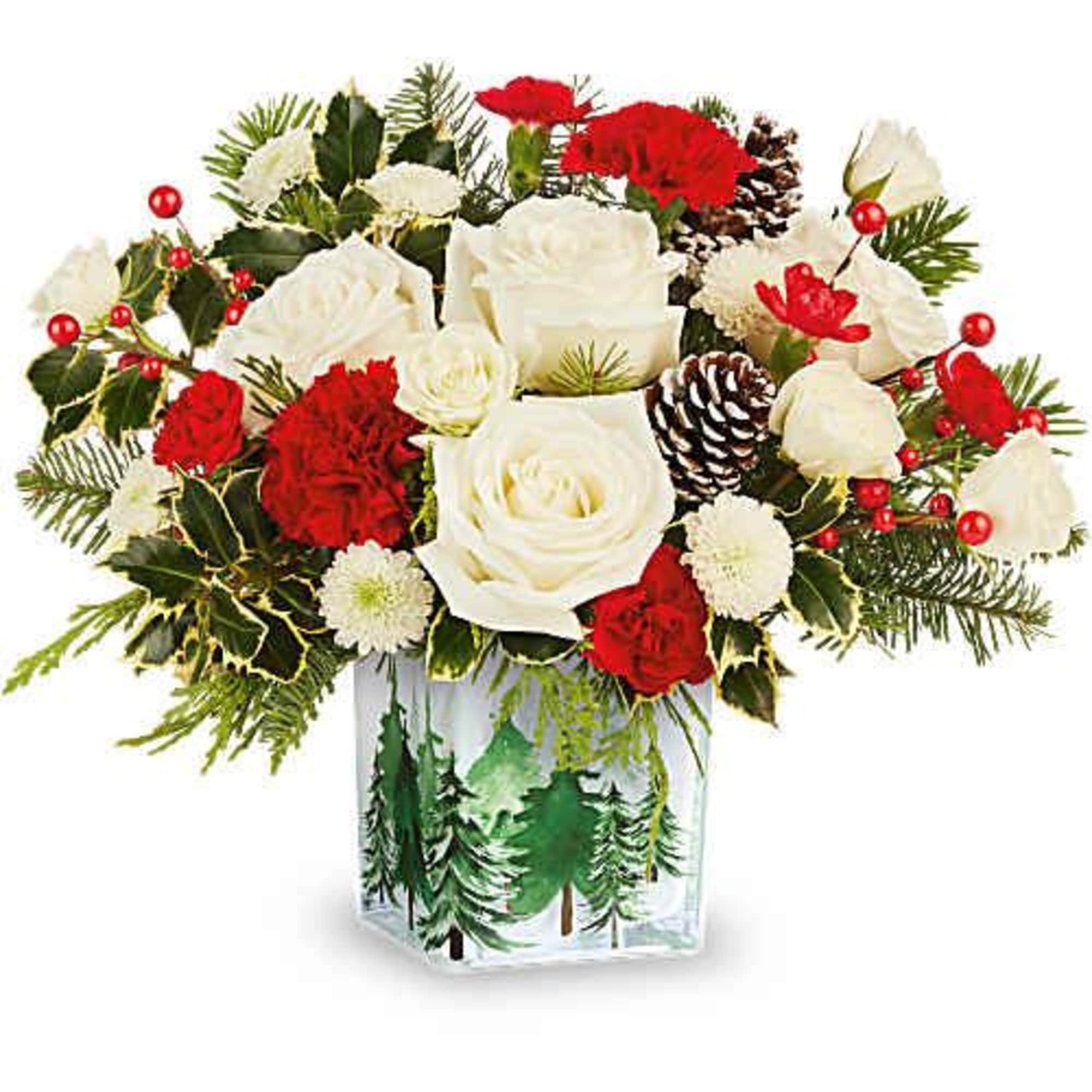 Teleflora's Evergreen Glow Bouquet brings classic Christmas color to life with crisp