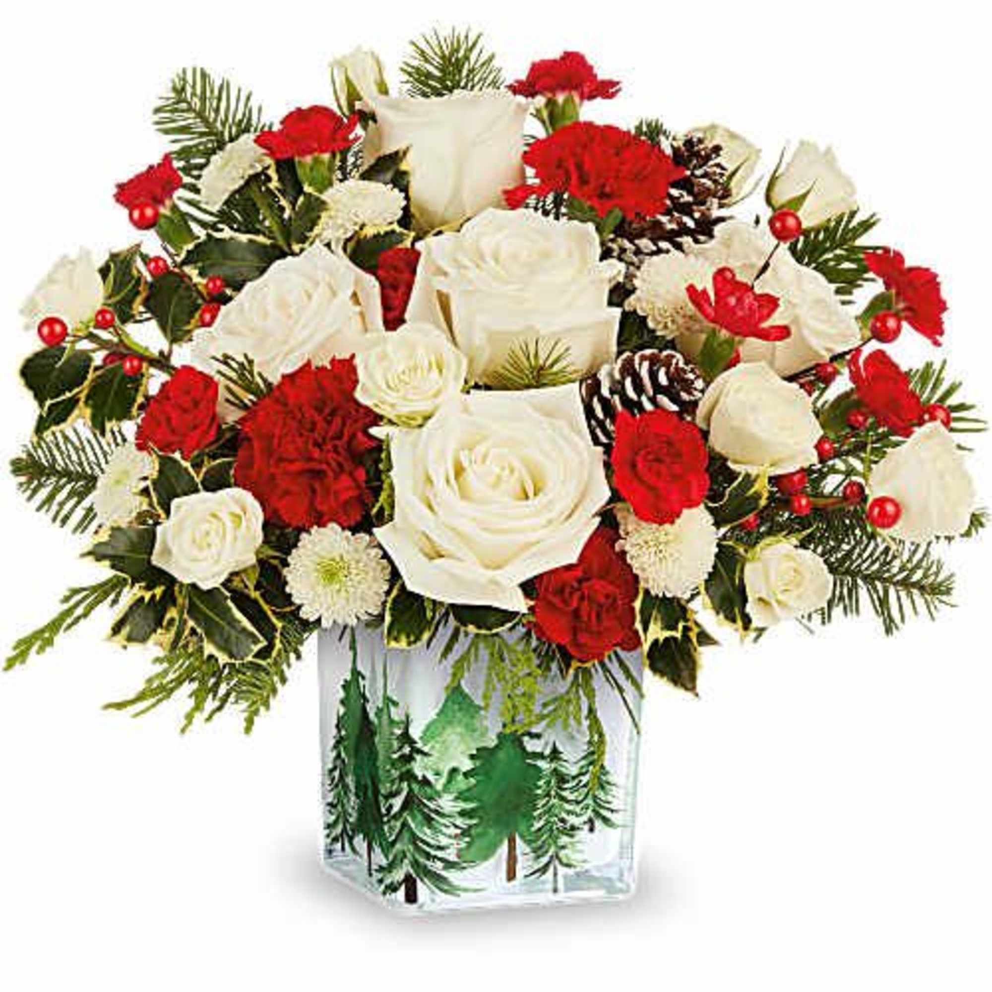 Teleflora's Evergreen Glow Bouquet brings classic Christmas color to life with crisp