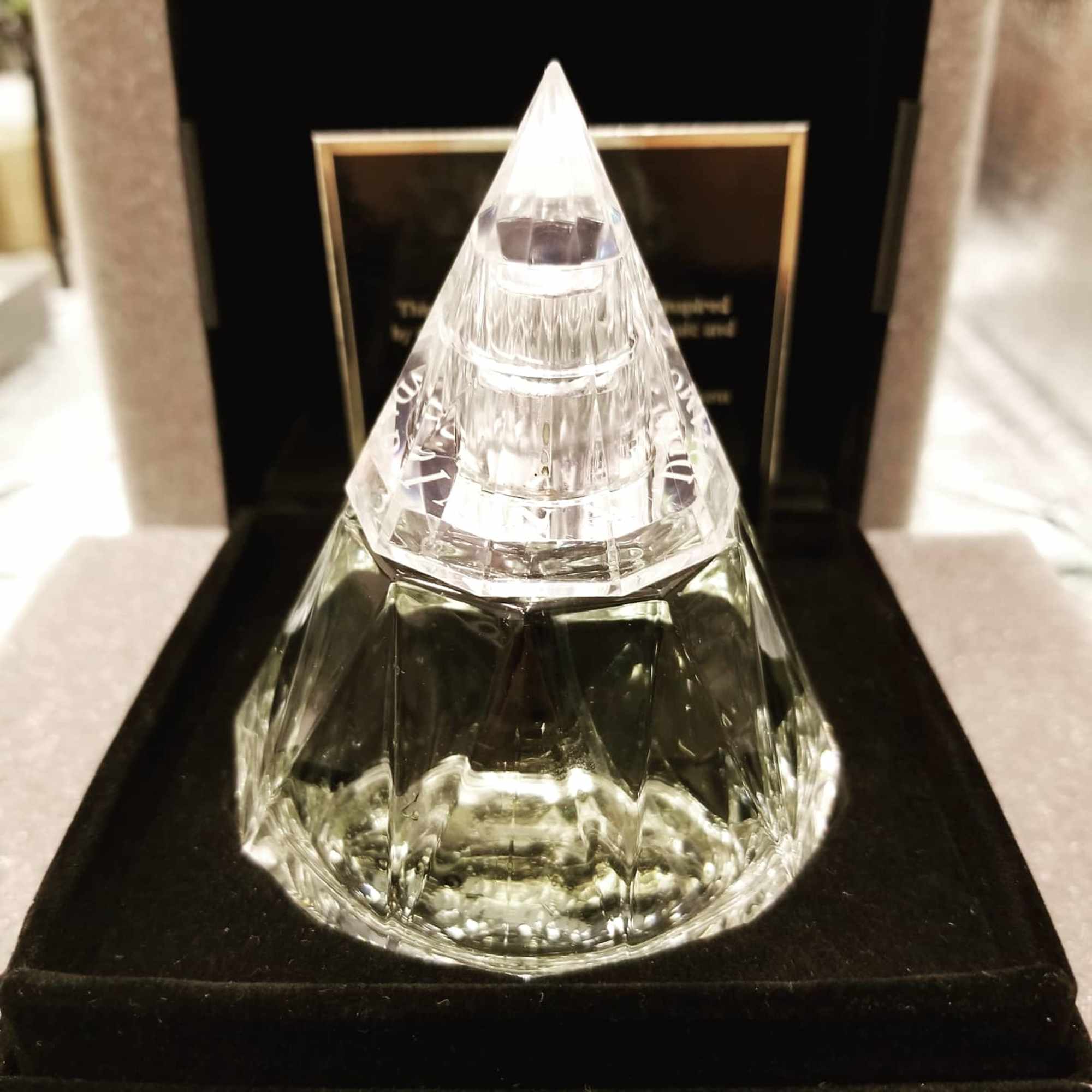 Clear faceted glass award in a presentation box