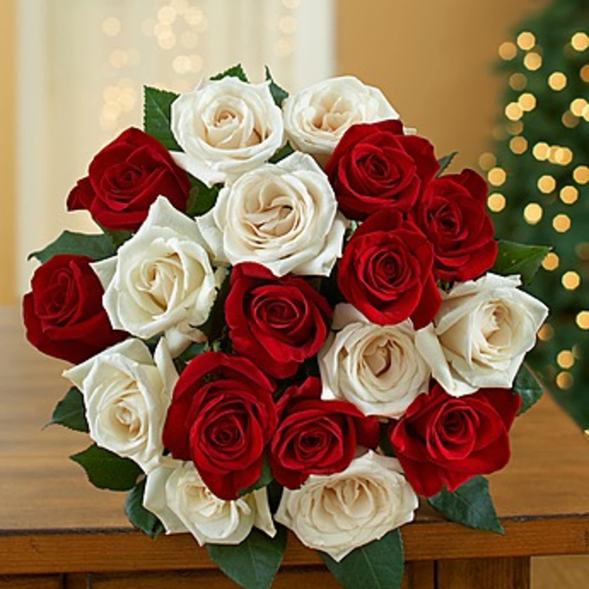 Bouquet of red and white roses