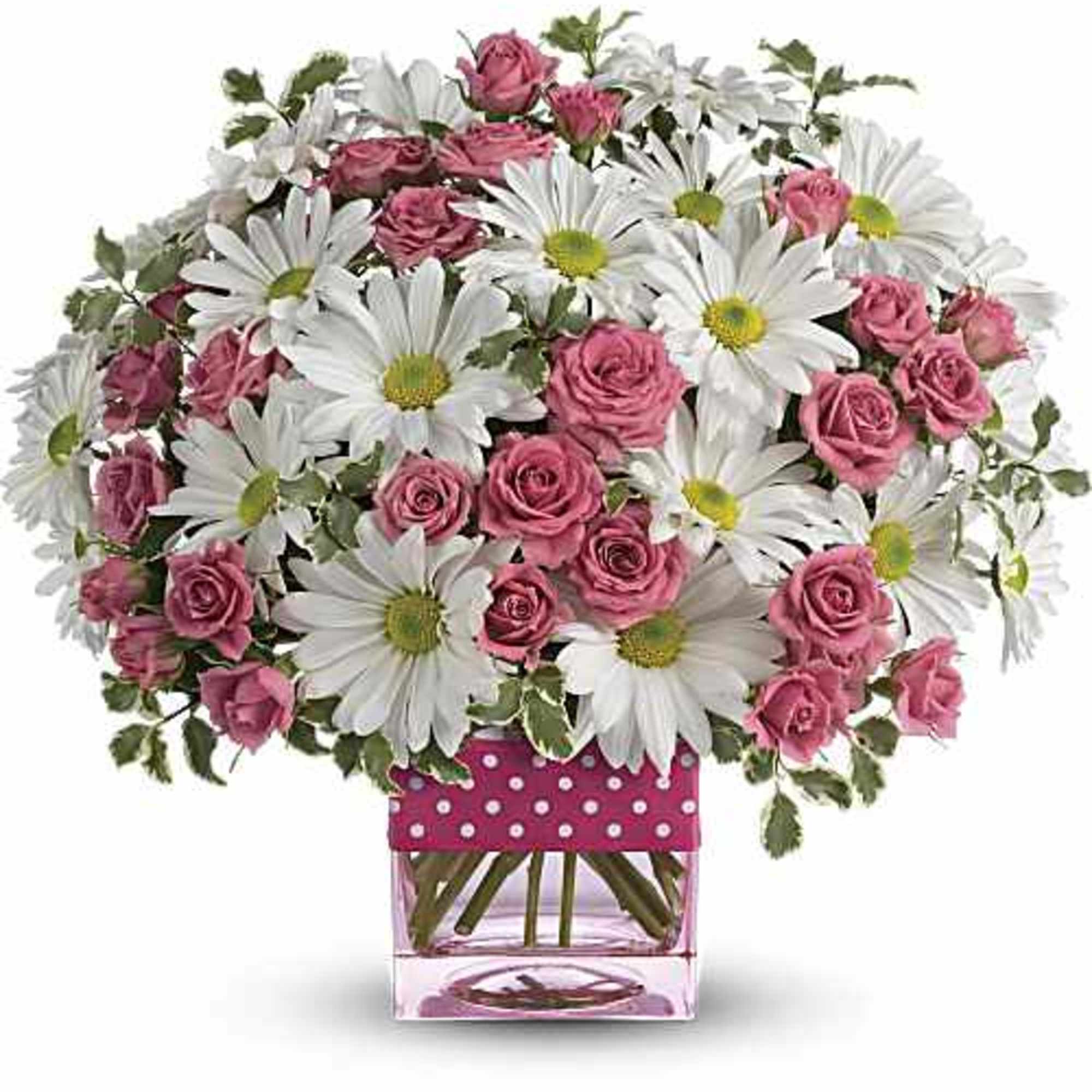 Pop, go the flowers! This energetic pink and white bouquet pairs fresh