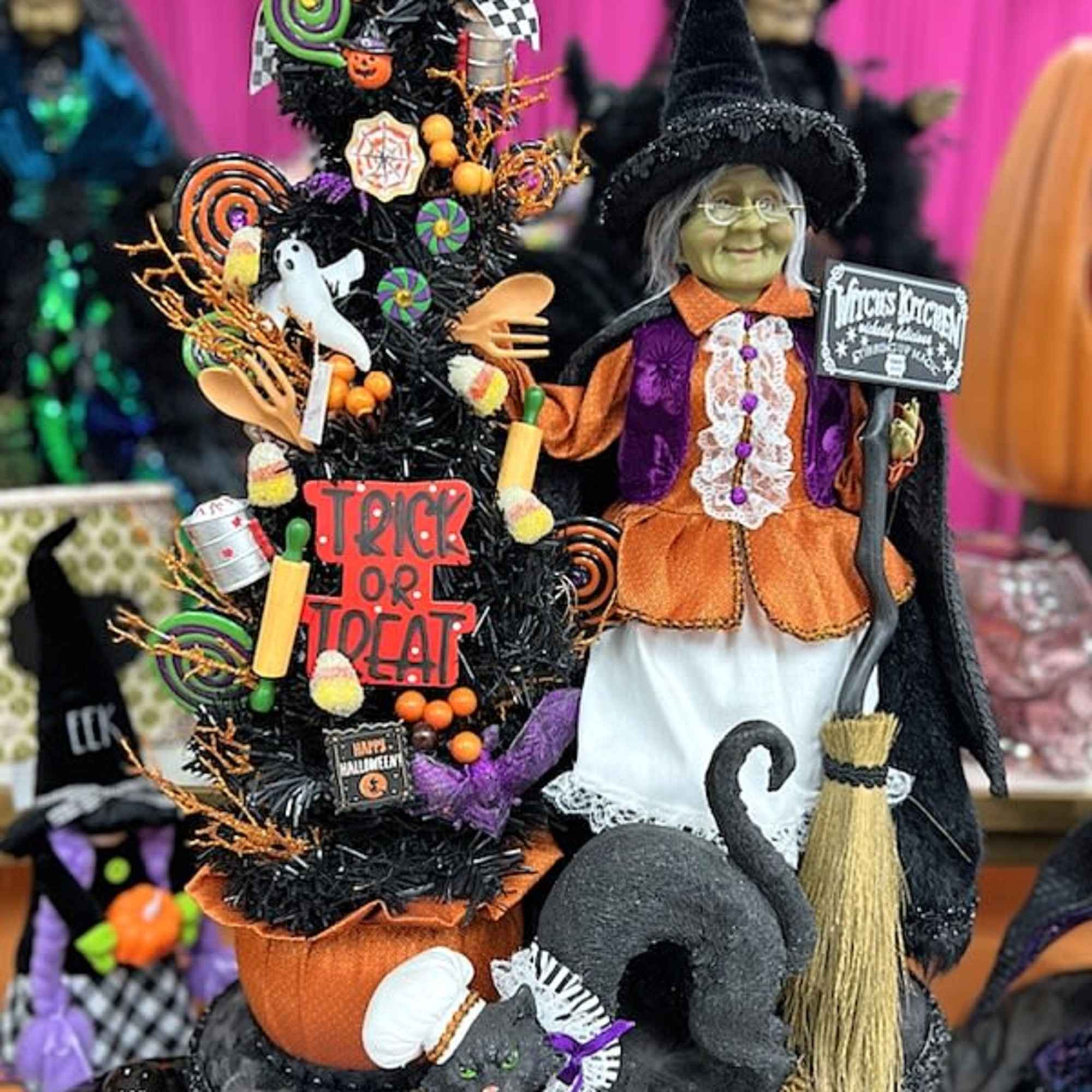 Halloween - Karen Didion Lighted Tricks Or Treats Kitchen Witch in