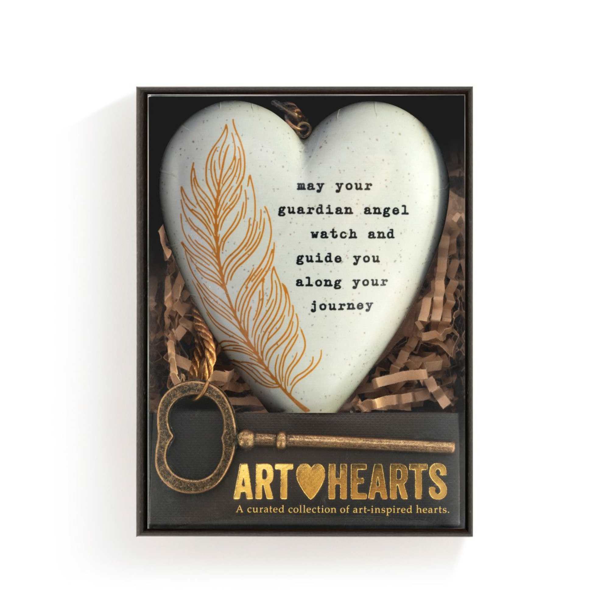 Heart-shaped keepsake box with a guardian angel message and gold key charm