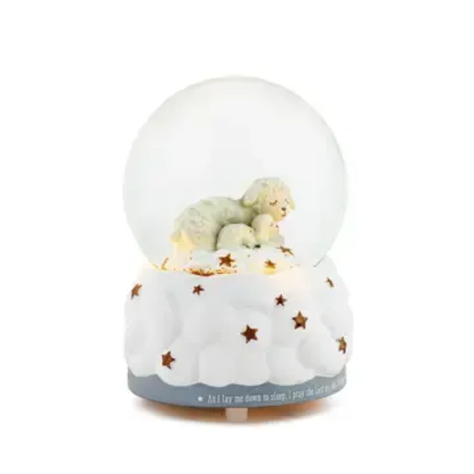 Snow globe with a sleeping puppy on a cloud base