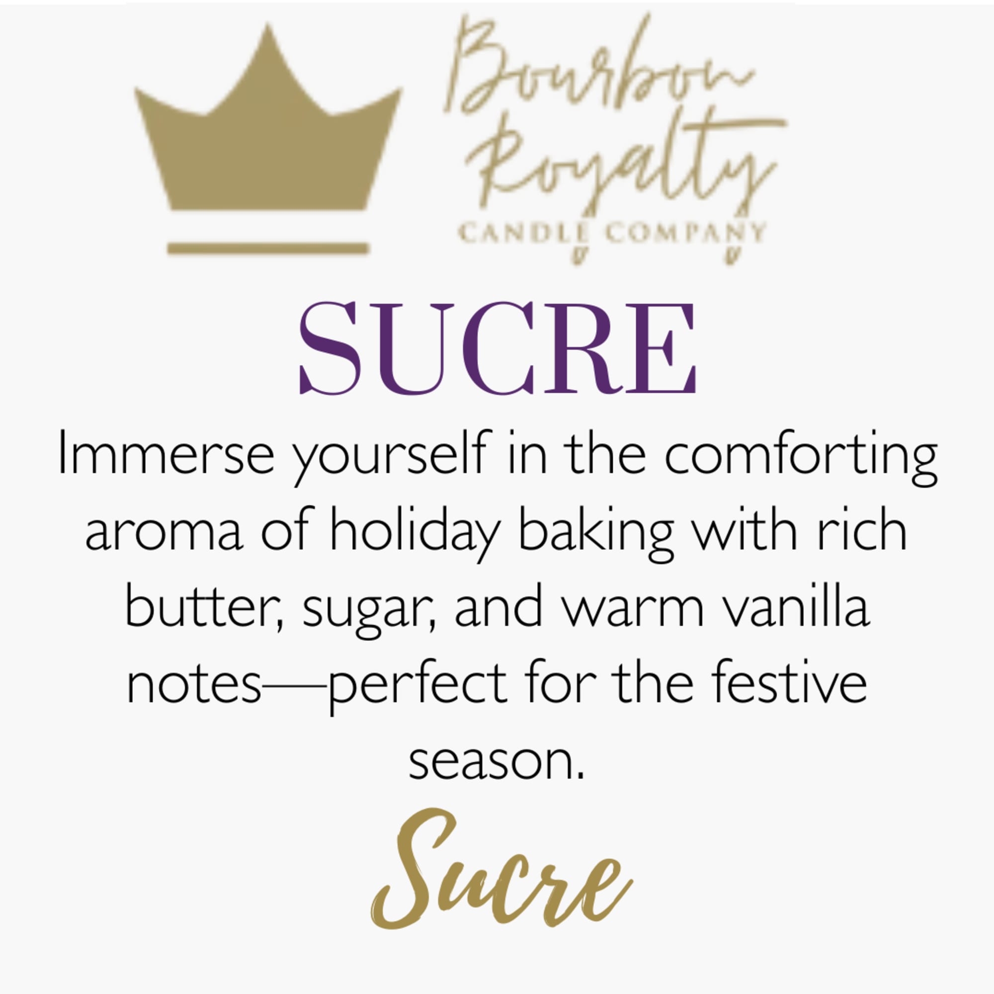 Promotional graphic for Sucre candle company with text on a white background
