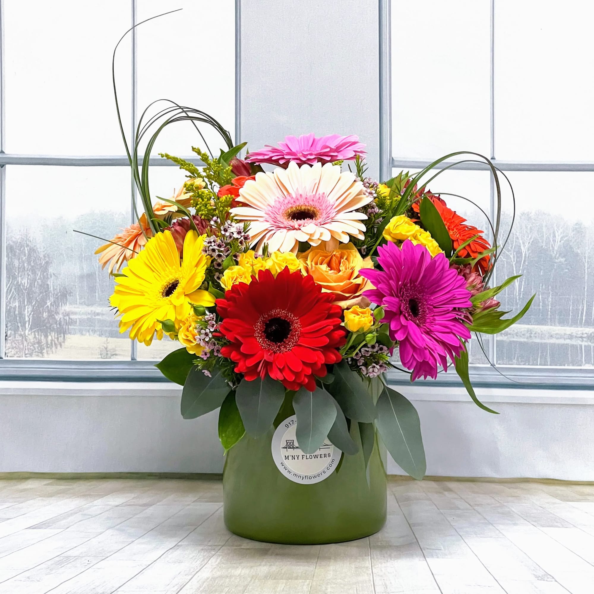 gerbera,alstromerya,spray roses, iris.