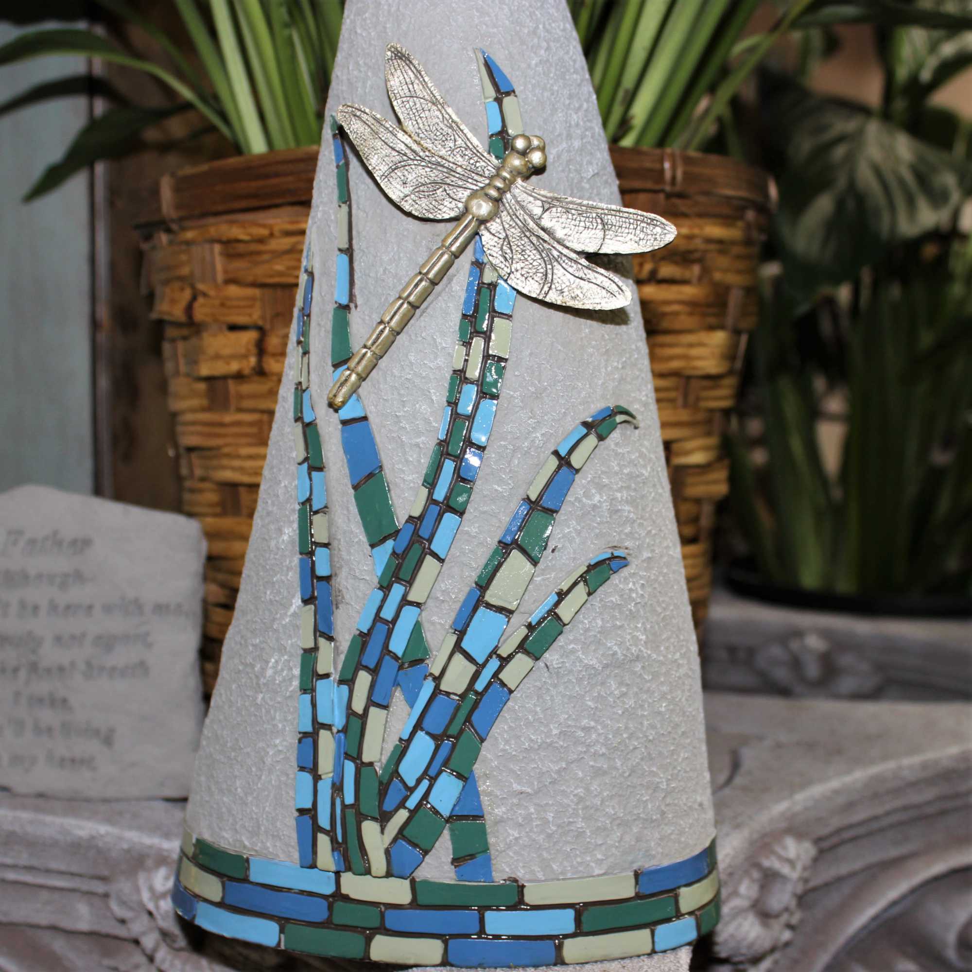 Decorative cone with a dragonfly mosaic design
