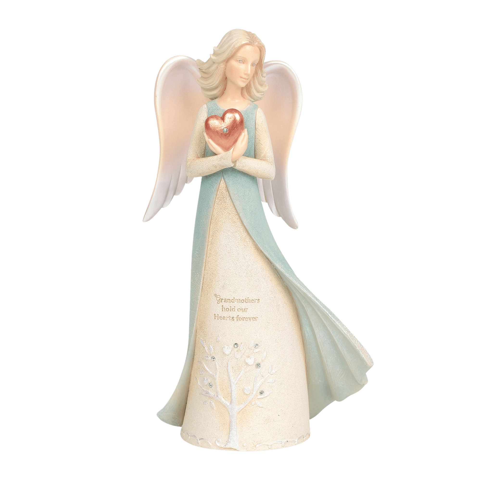 Angel figurine holding a pink heart