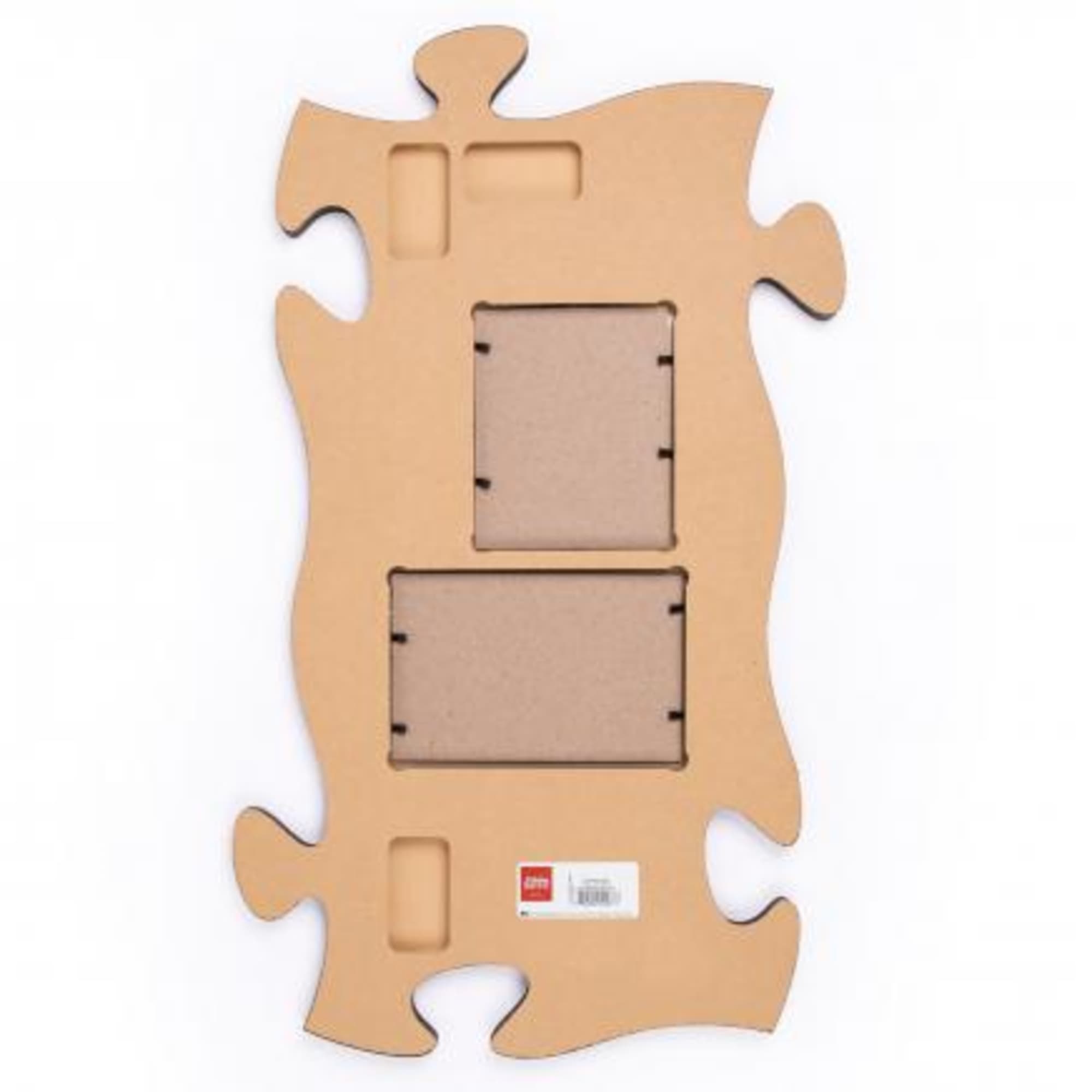 Puzzle-piece shaped cardboard photo frame with two openings