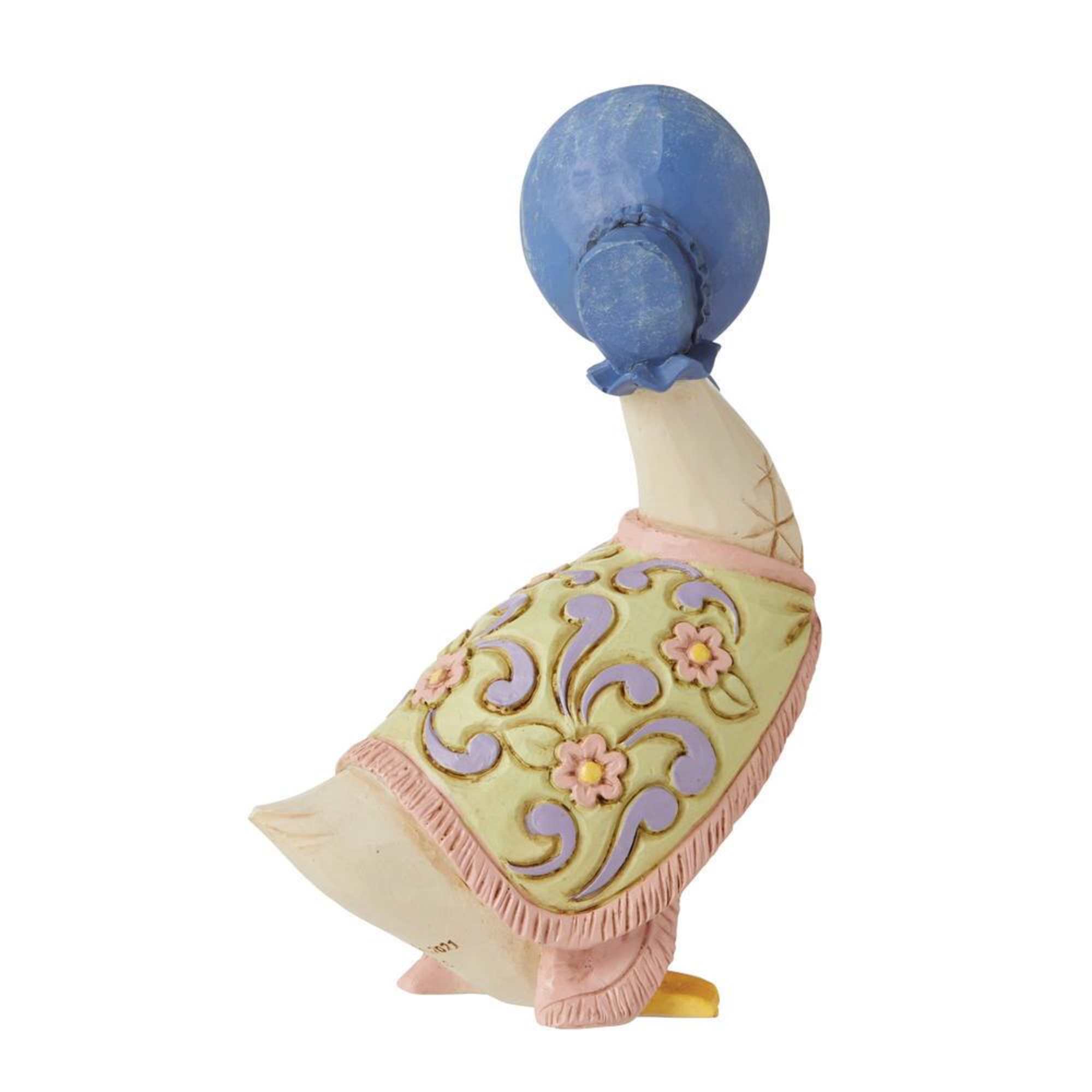 Decorative bird figurine with a blue head and patterned pastel body