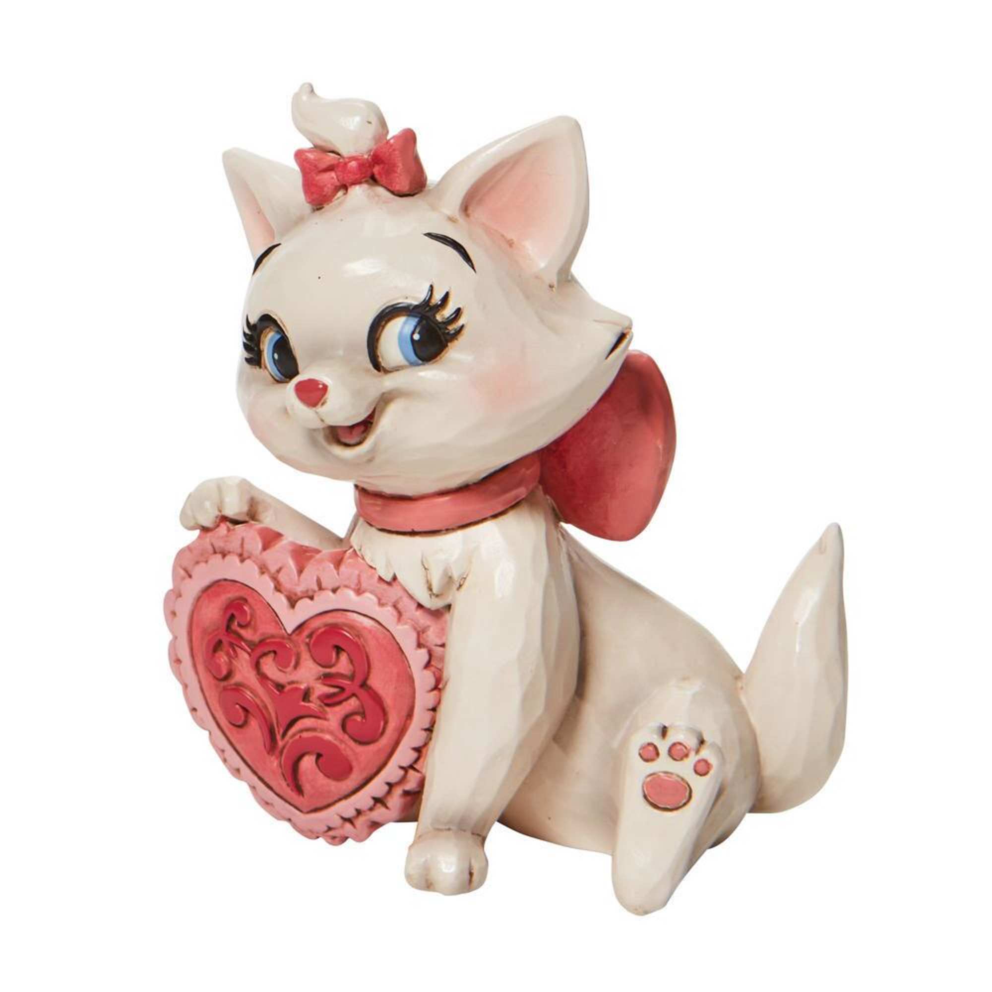 Ceramic cat figurine holding a pink heart, photo 3 of 3