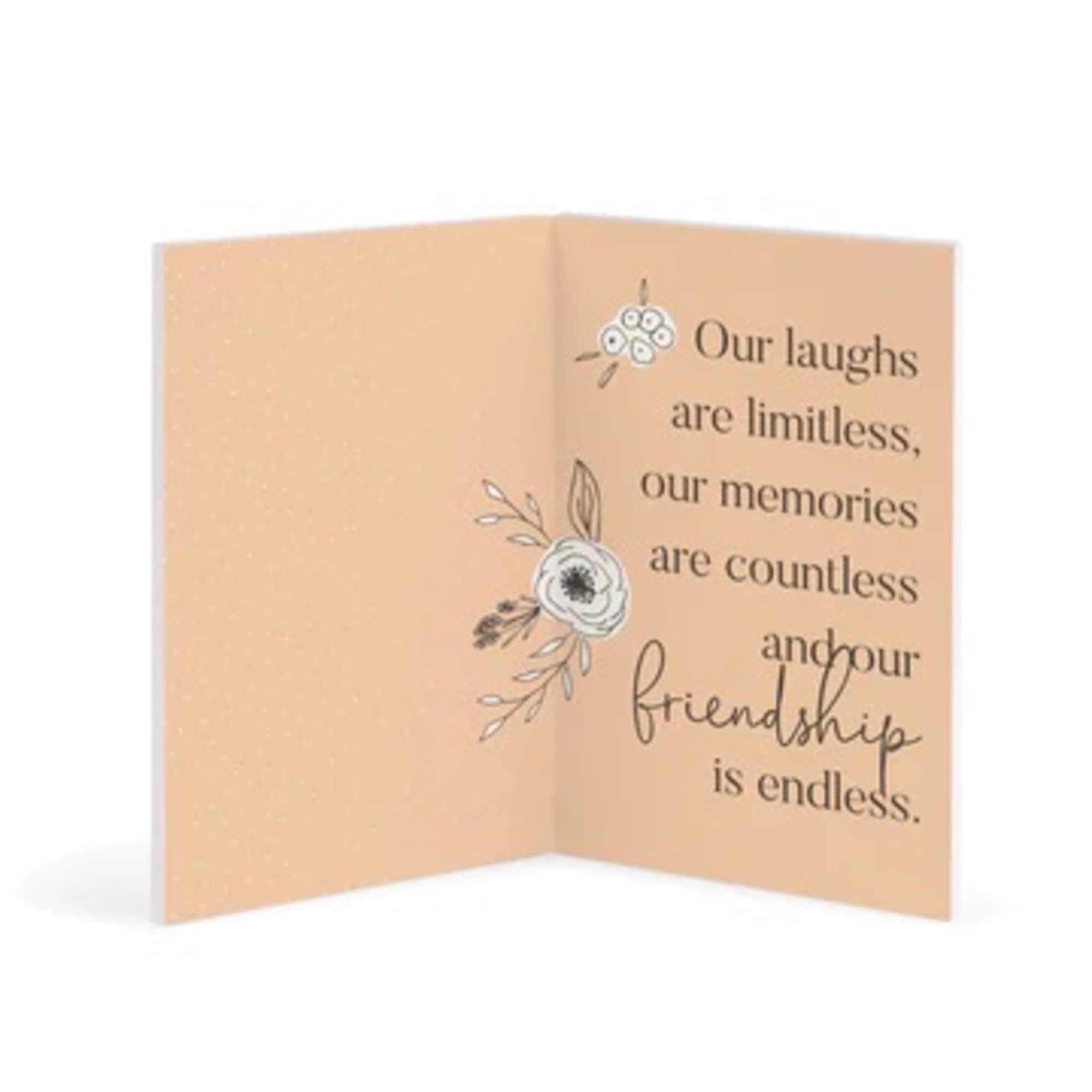 Peach greeting card with floral accents and friendship message