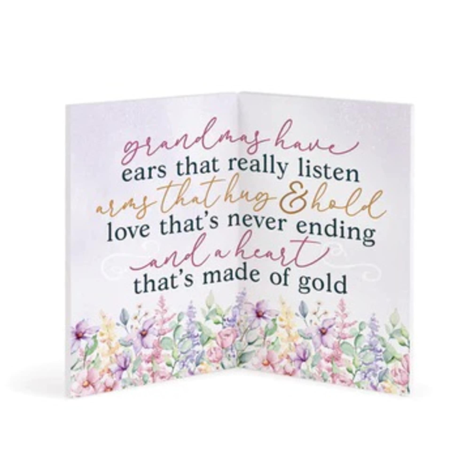 Folded sympathy card with floral border and a quote for grandma