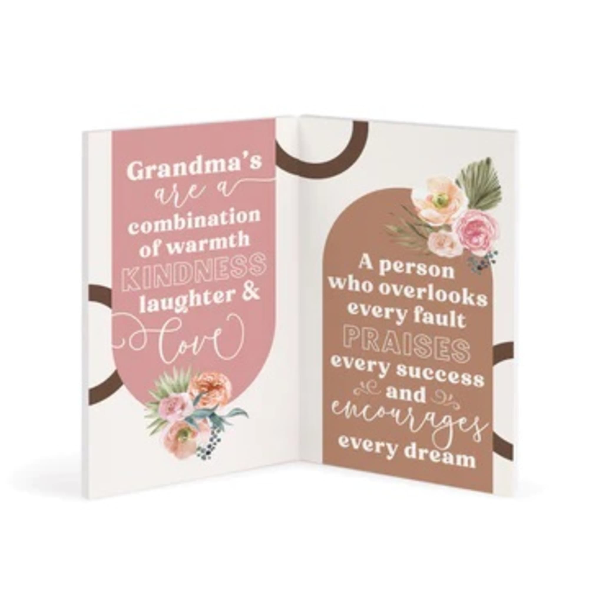 Folded greeting card with floral accents and text for Grandma