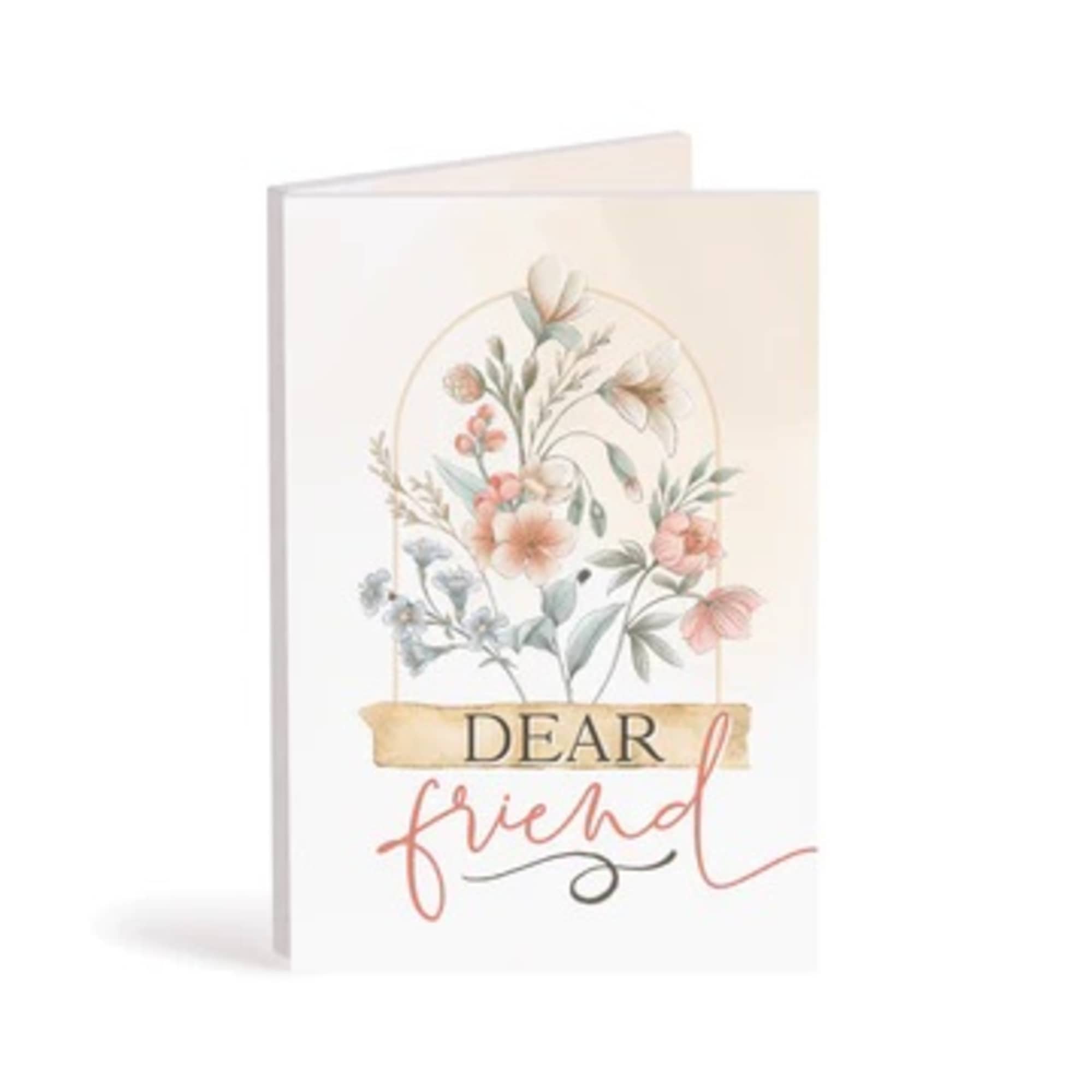 Greeting card with floral illustration and the words Dear friend