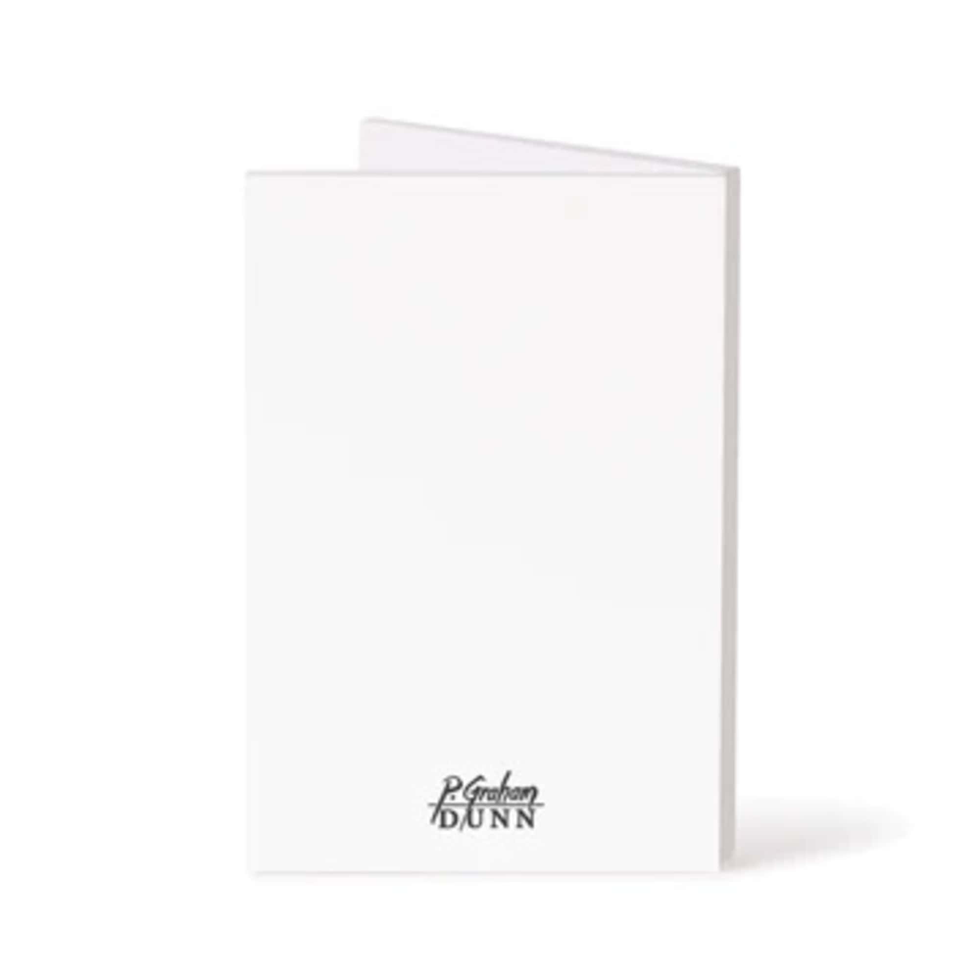 Blank white greeting card with a small logo at the bottom