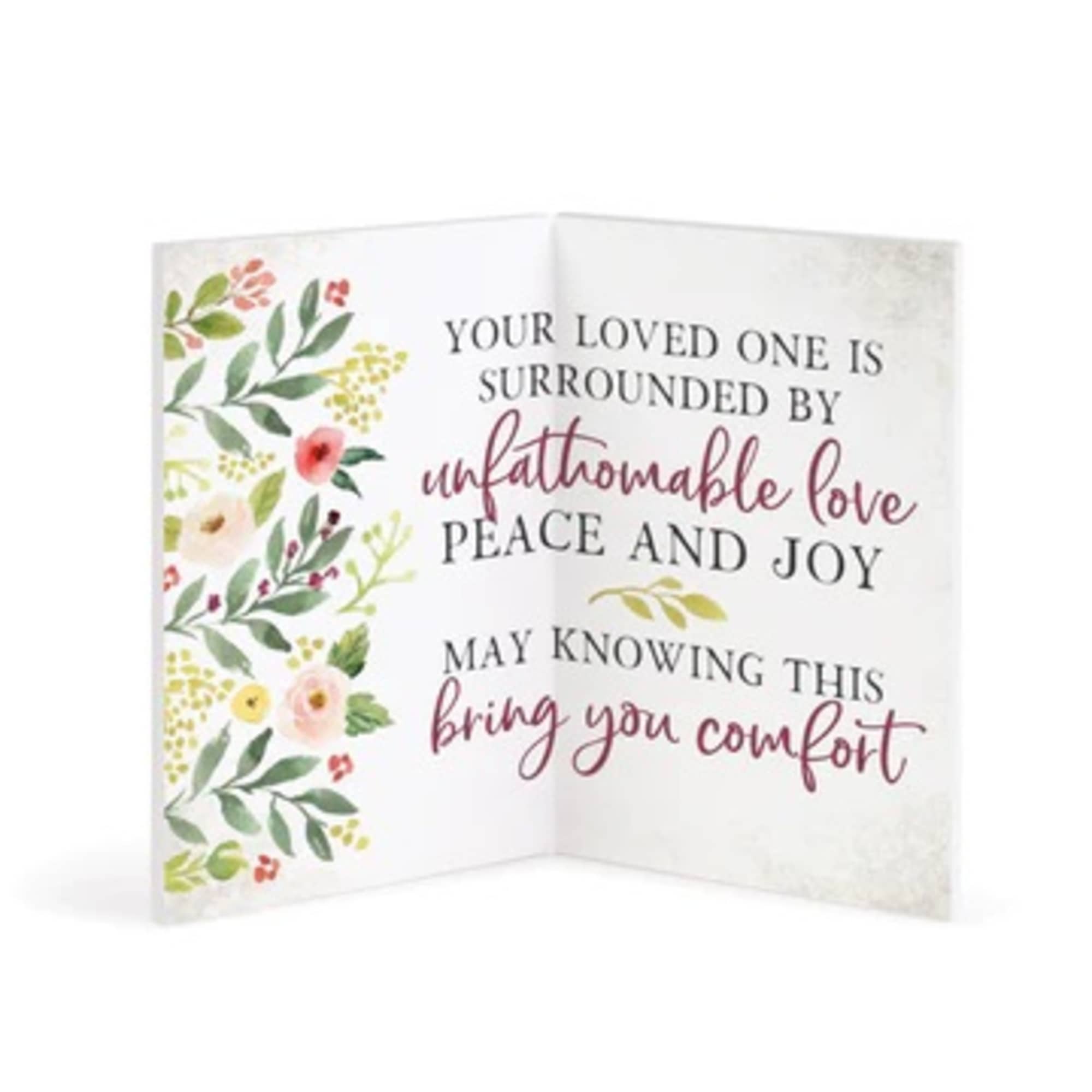 Sympathy card with floral border and comforting message