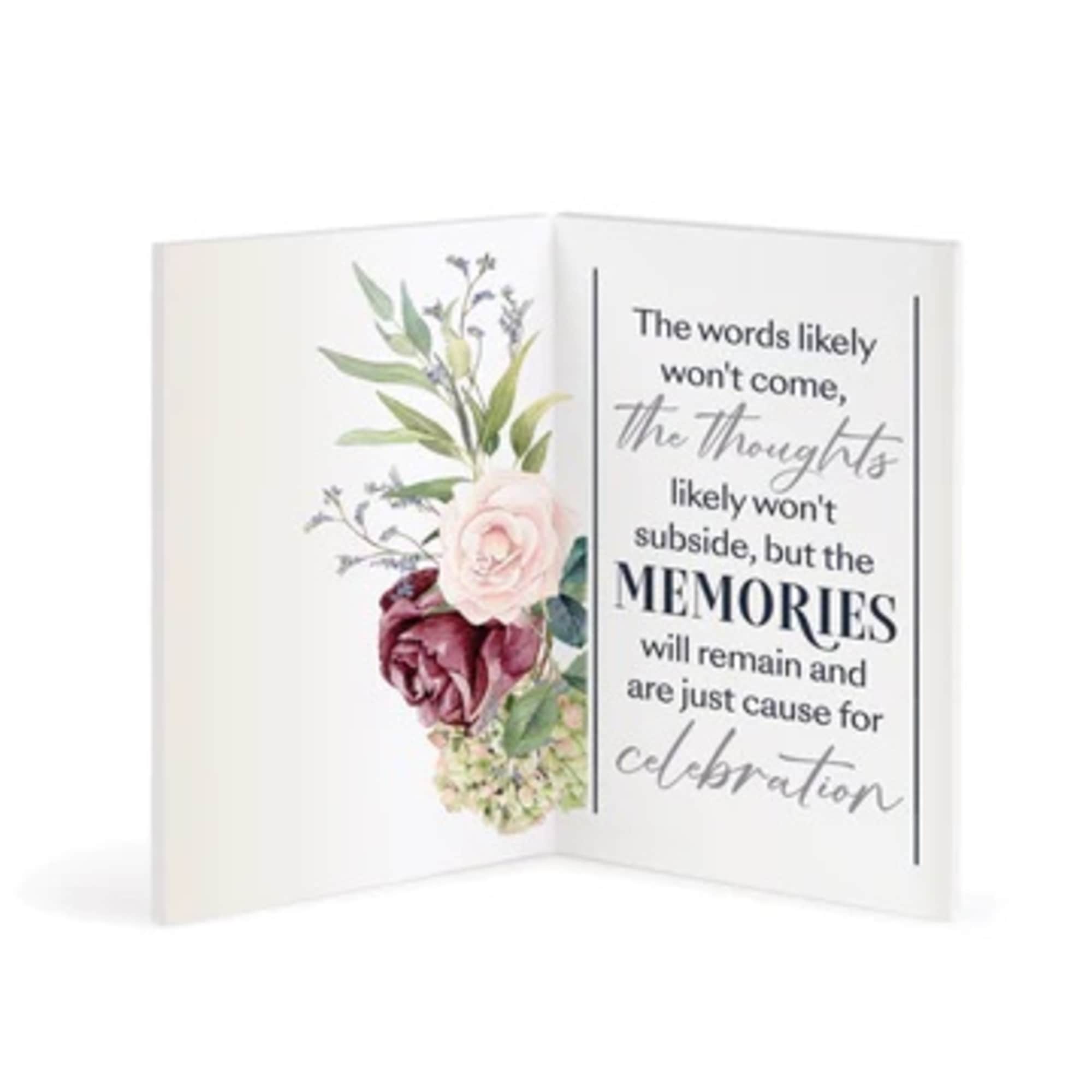 Sympathy card with floral illustration and memorial message