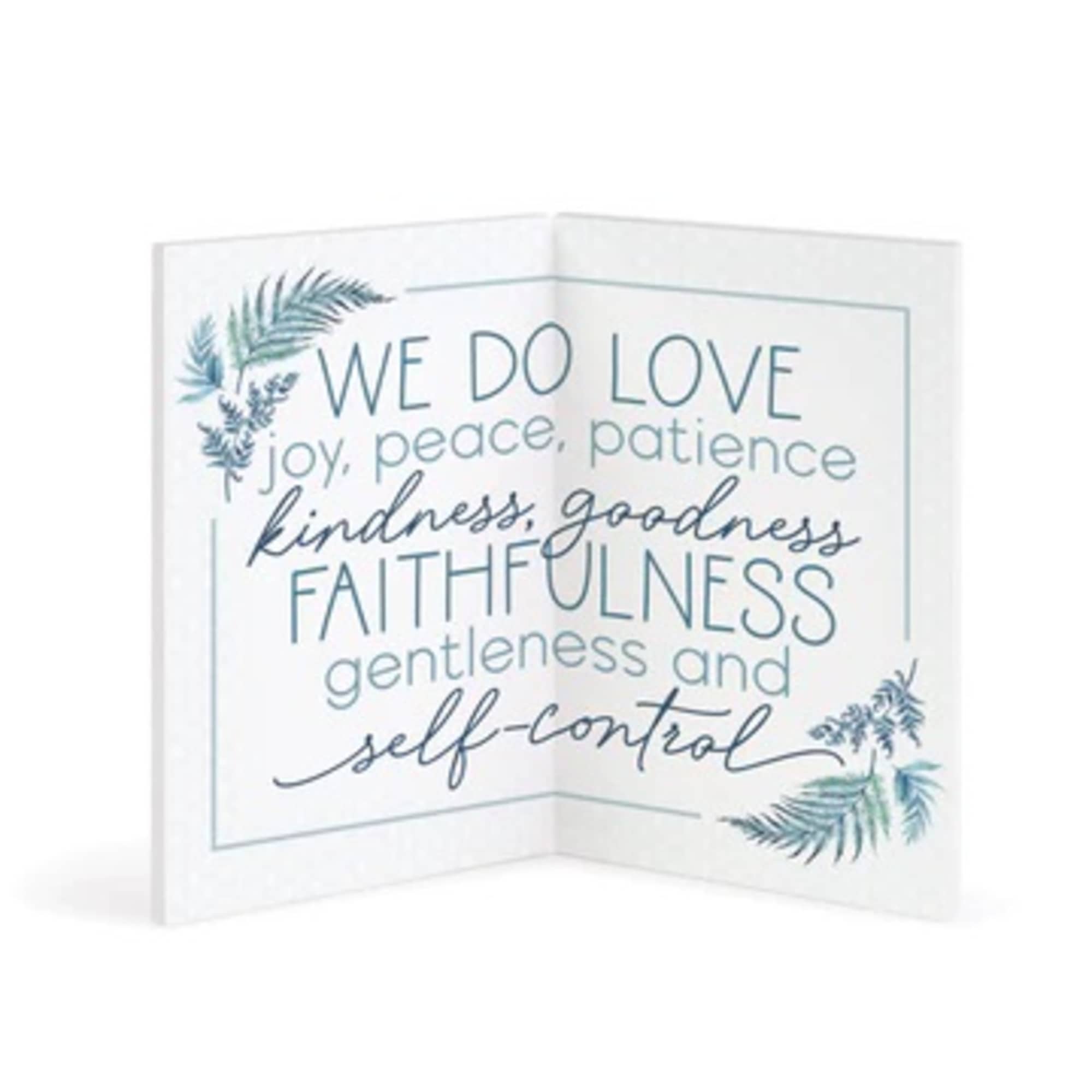 Folded card with Bible verse text and blue-green palm leaf accents