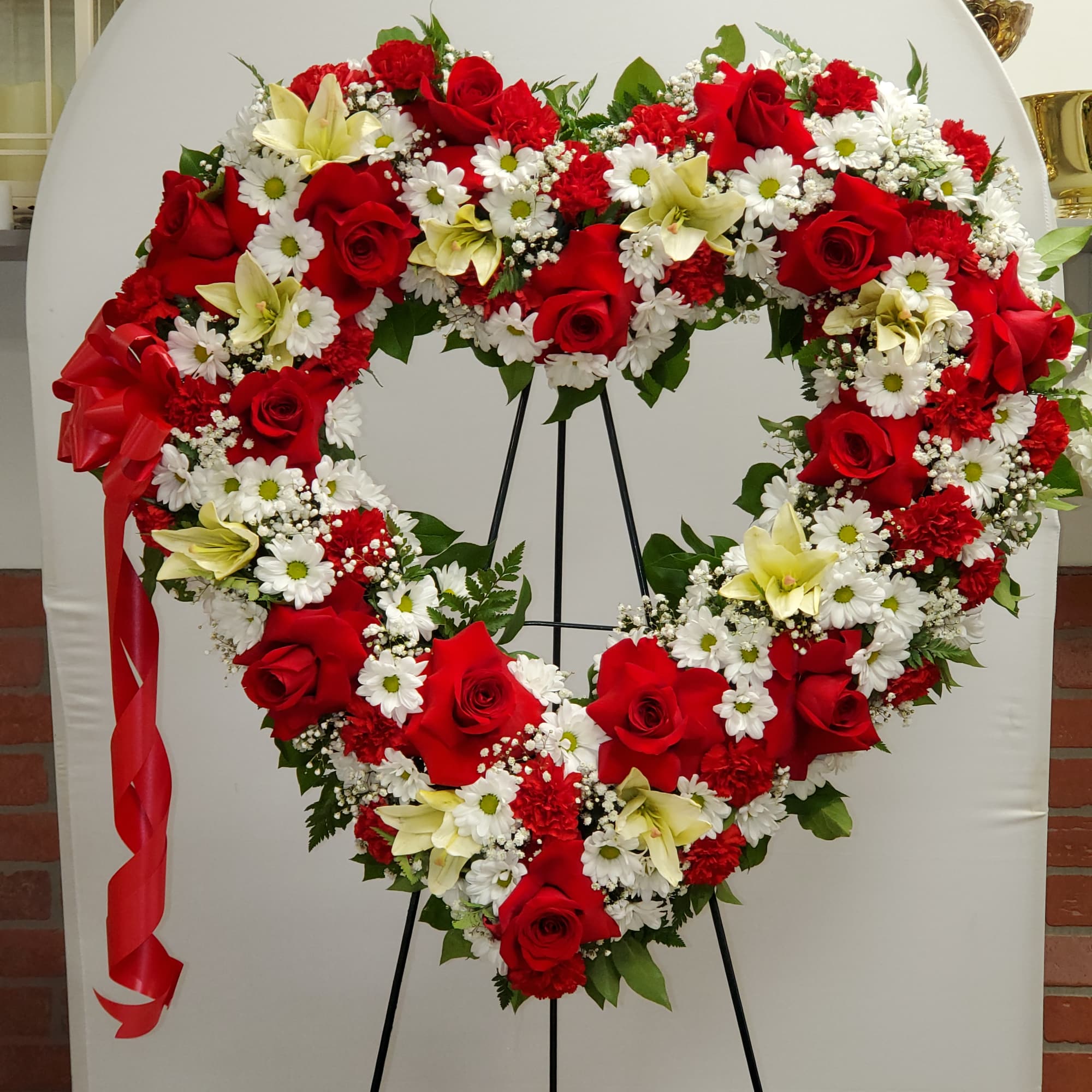 Red and white standing Open heart