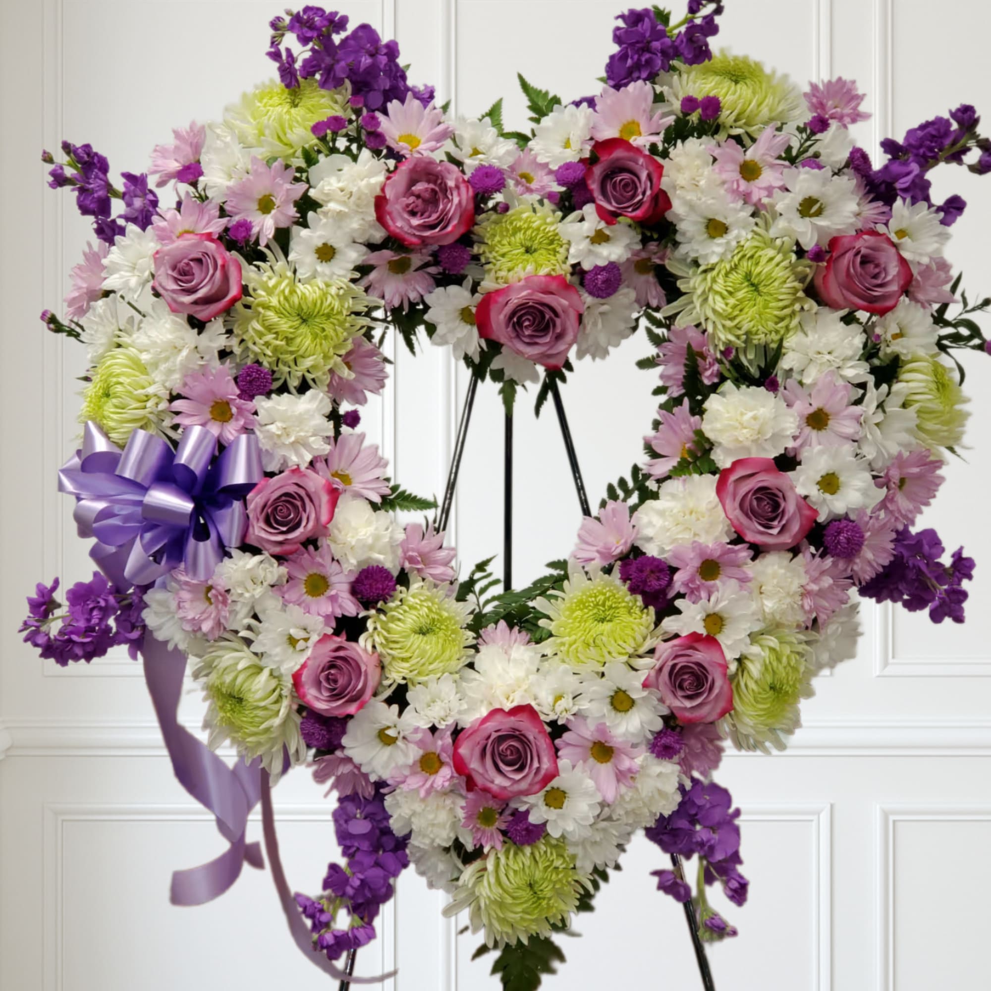 Different shades of purples and white open heart.