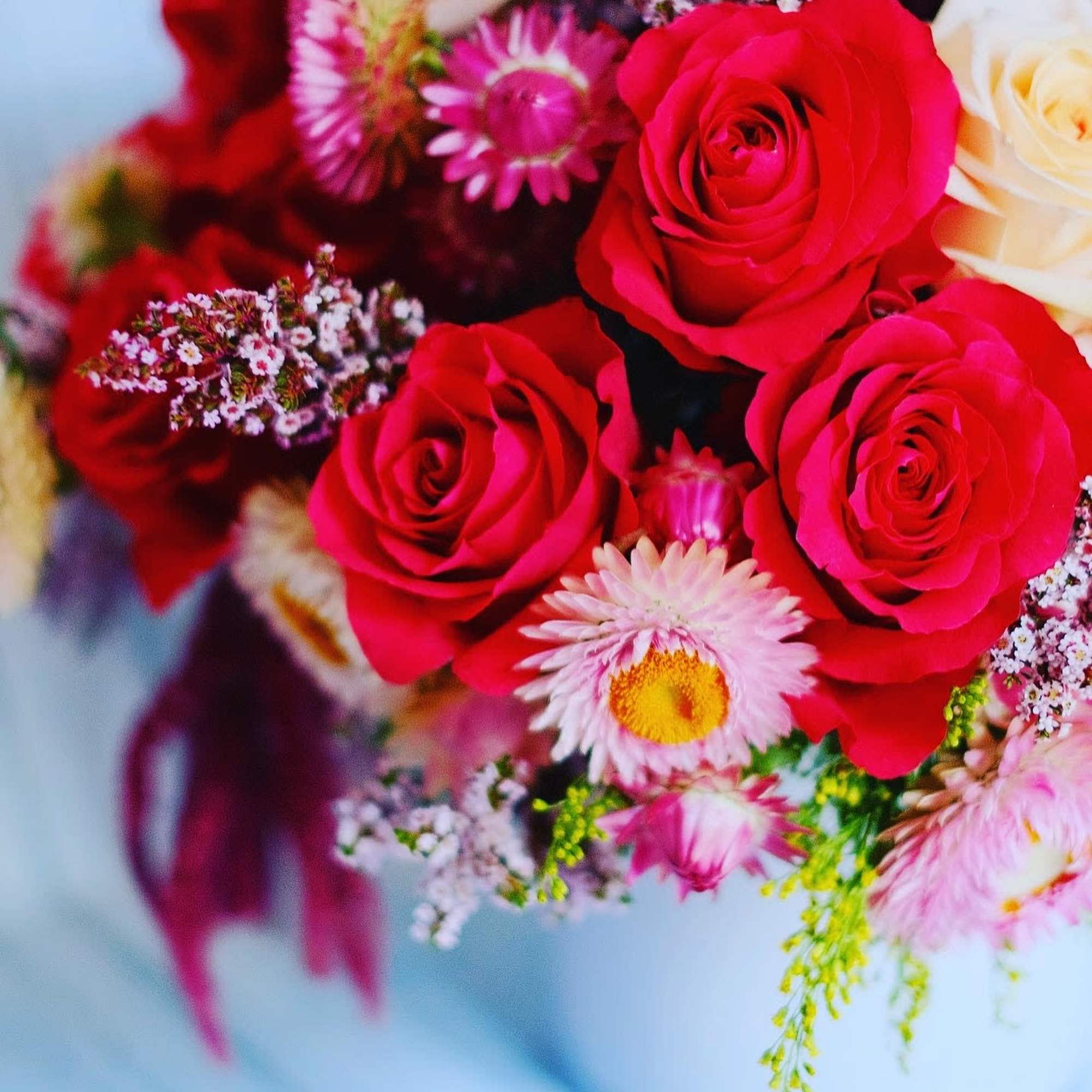 A beautiful blend of roses, dahlias, asters and seasonal mix flowers., photo 2 of 2