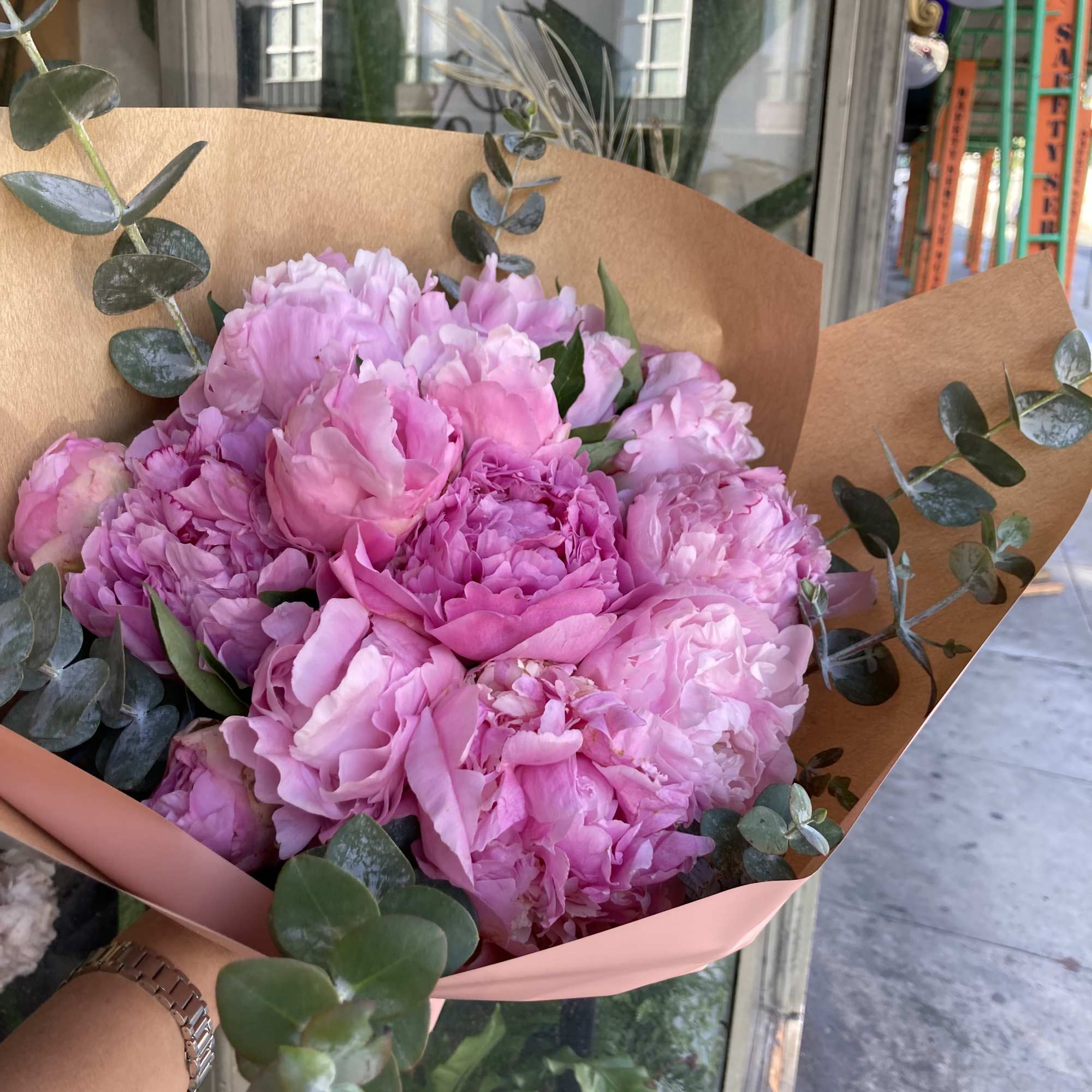 Simply Peonies 15 stems with Eucalyptus beautiful wrapped just for someone special.