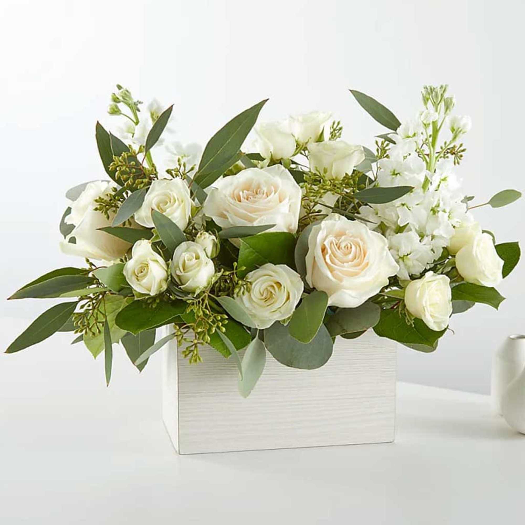 Experience the tranquility and everlasting charm of our Fresh Linen Box Bouquet
