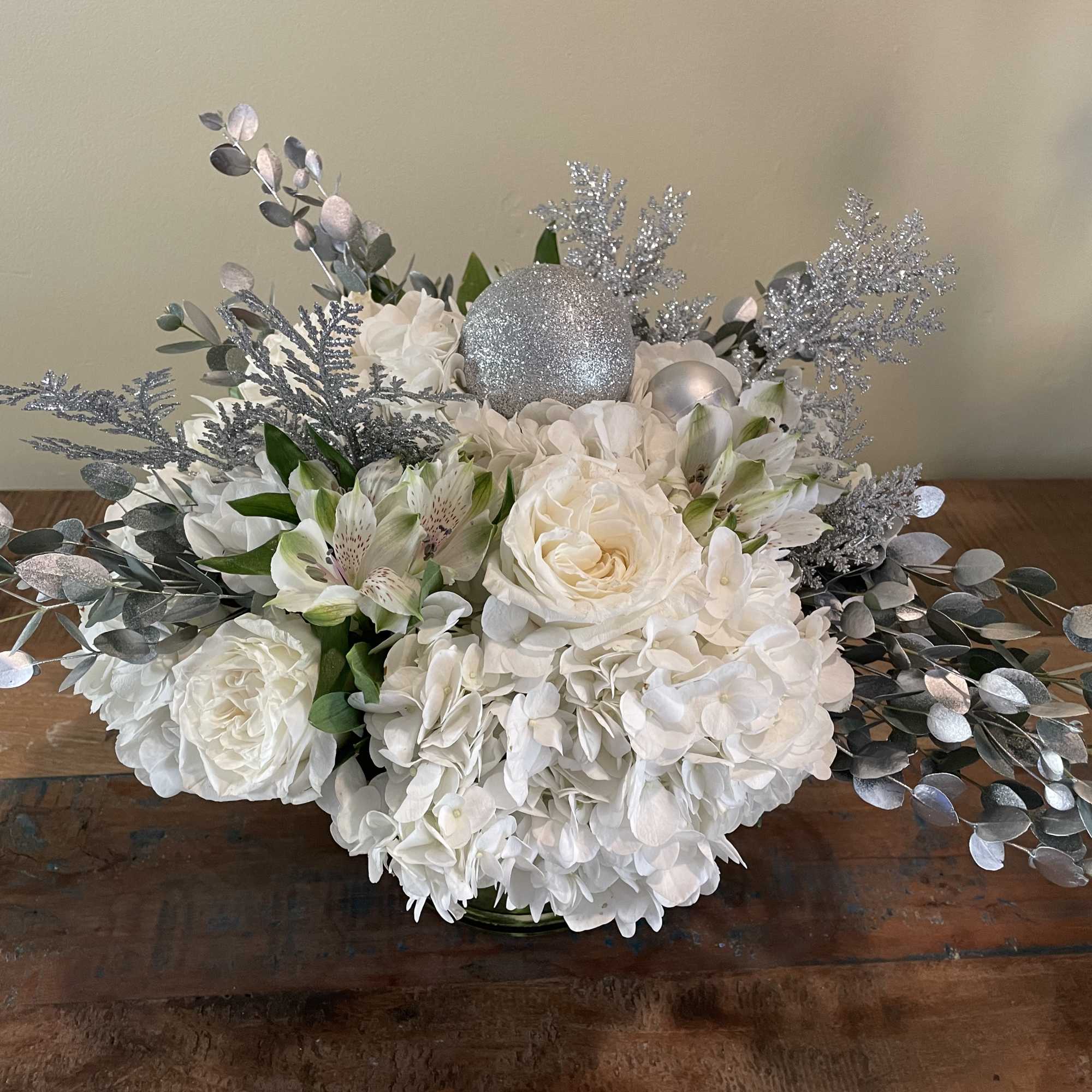 White hydrangea, white roses and silver adornments will add sparkle to anyone&rsquo;s, photo 2 of 2