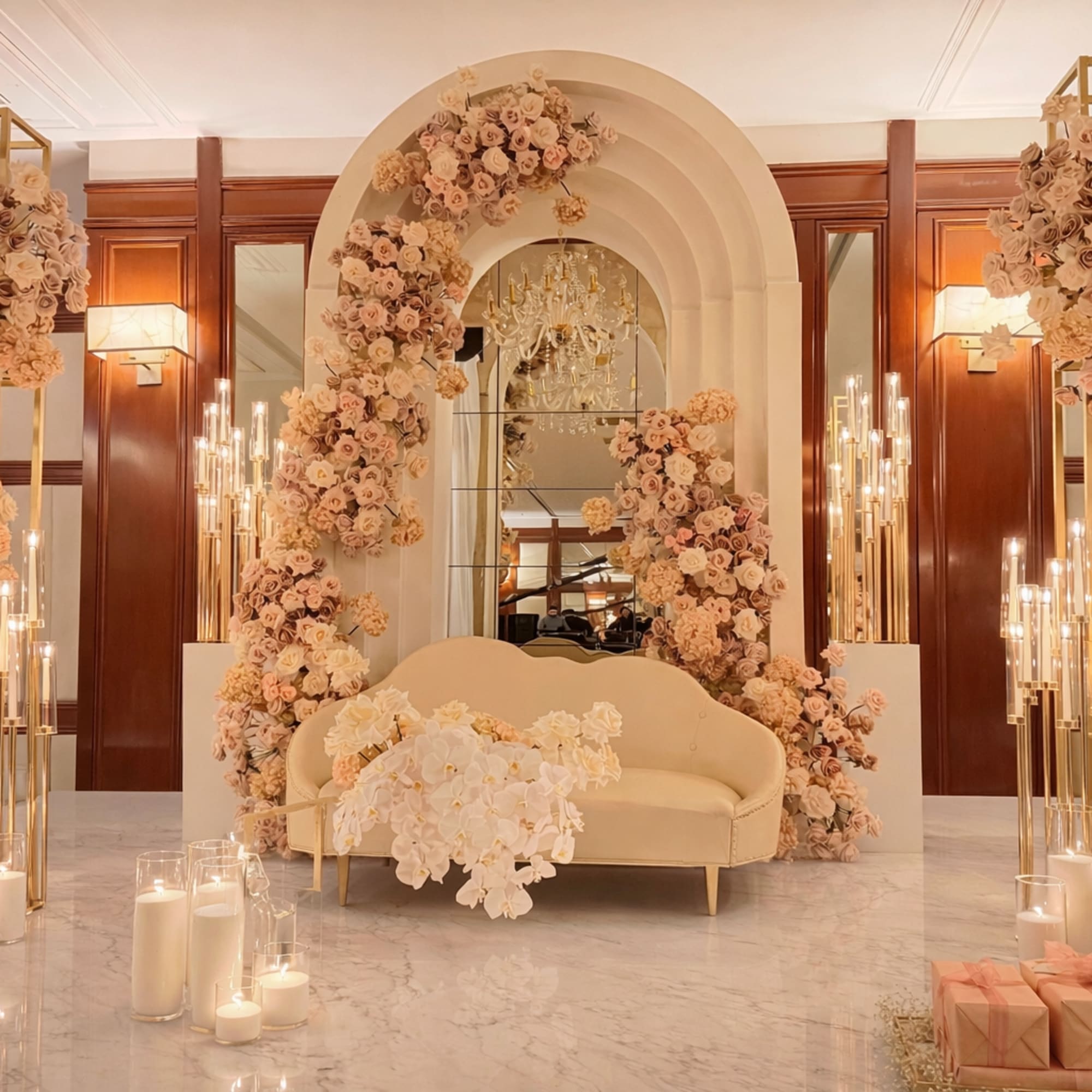 A sculptural layered backdrop designed for elevated celebrations. Featuring clean architectural lines, photo 2 of 2