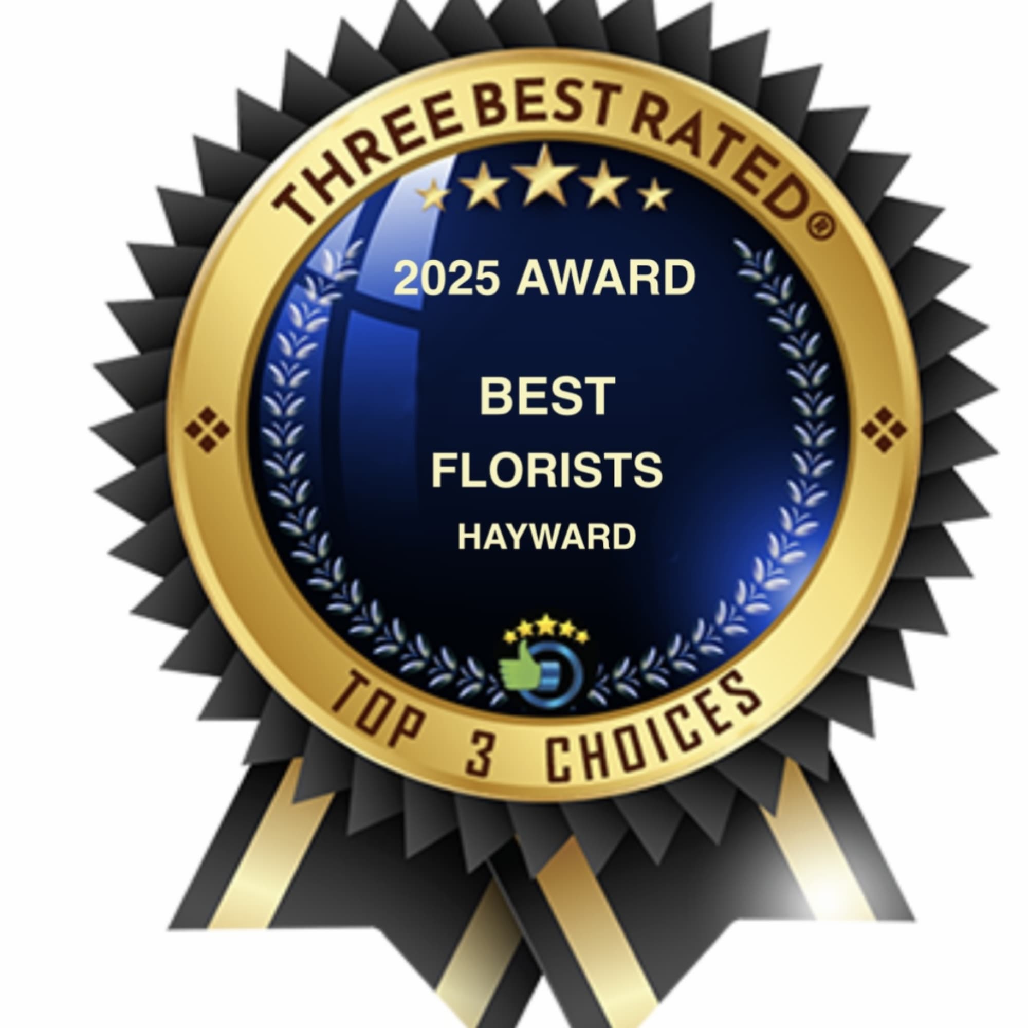 Award ribbon graphic reading Best Florists Hayward