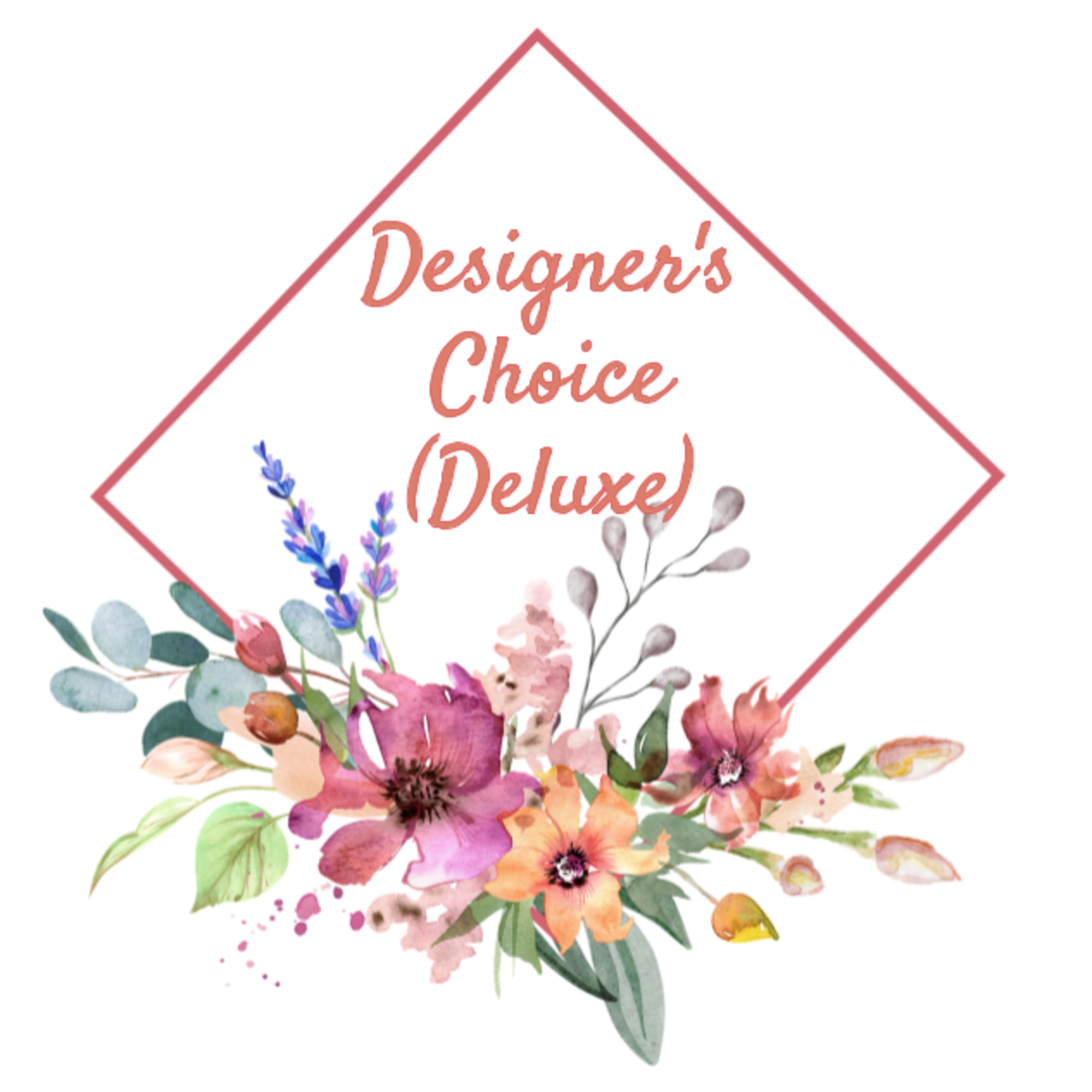 Floral logo with watercolor flowers and the text "Designer’s Choice (Deluxe)"