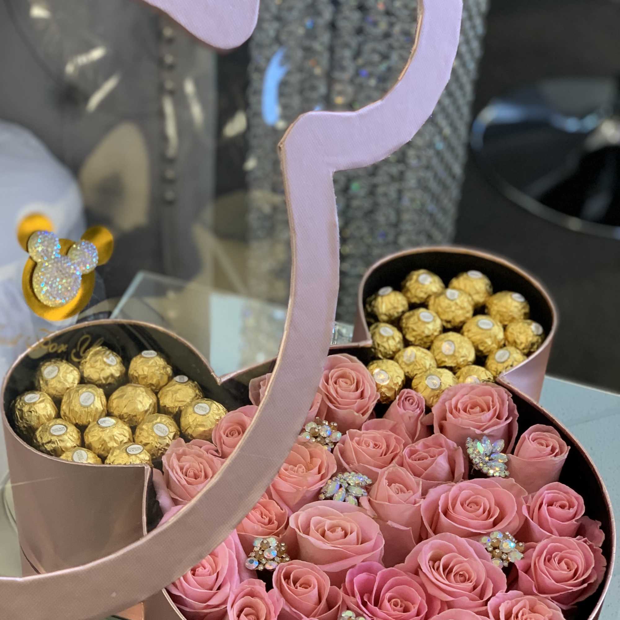Micky Mouse-inspired face full of roses and ears filled with golden-wrapped Ferrero, photo 2 of 2