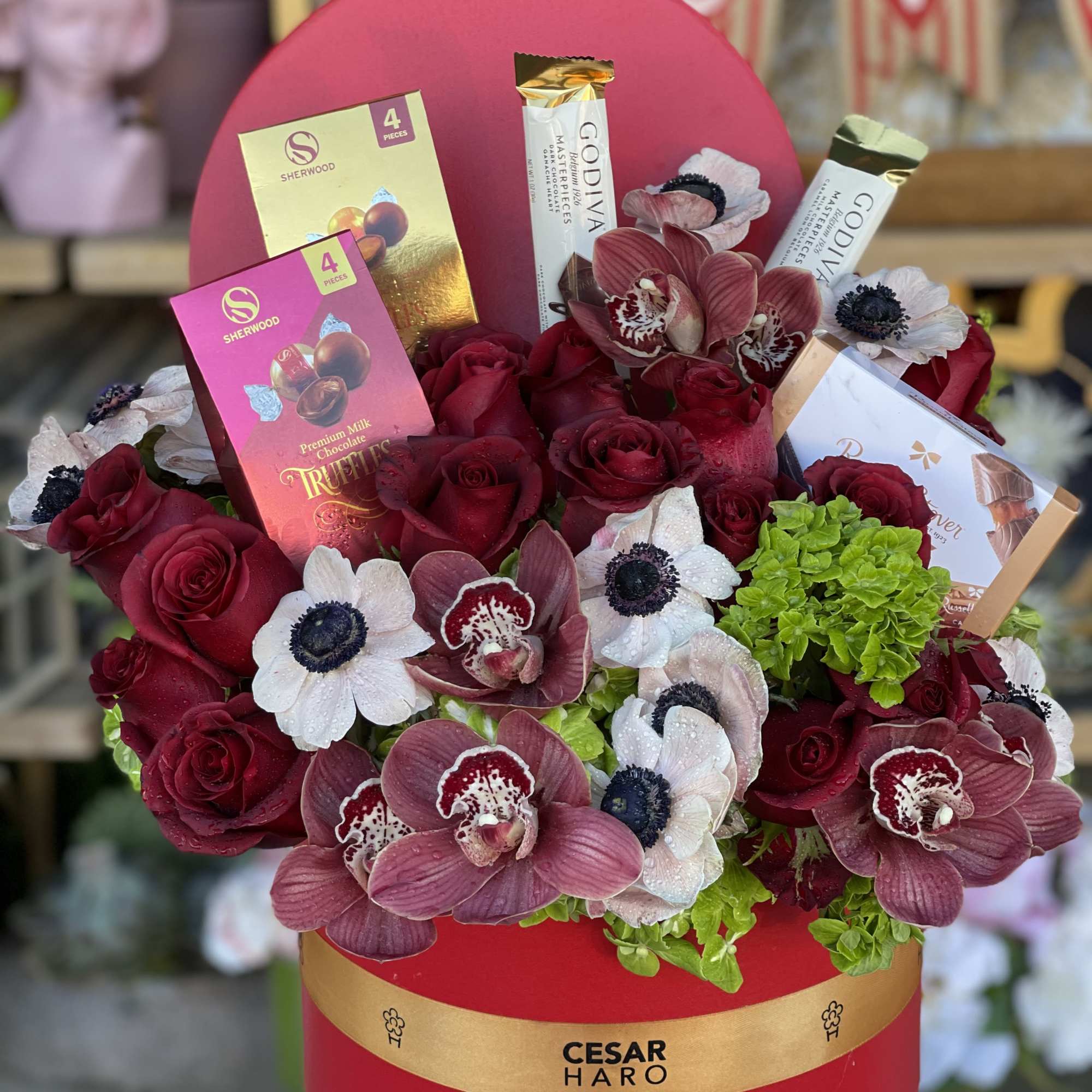 Anemones Roses Hydrangeas Cymbidium Orchids and Chocolates , photo 2 of 2