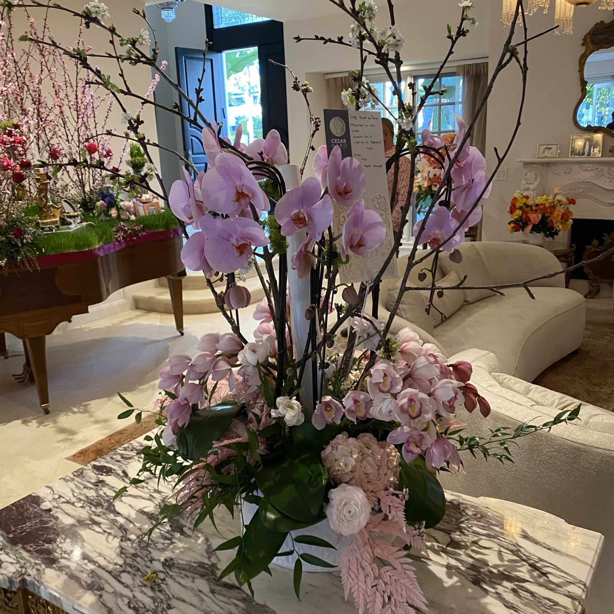 Unique ceramic white vase with orchids, fresh flowers and lots of charm, photo 2 of 2