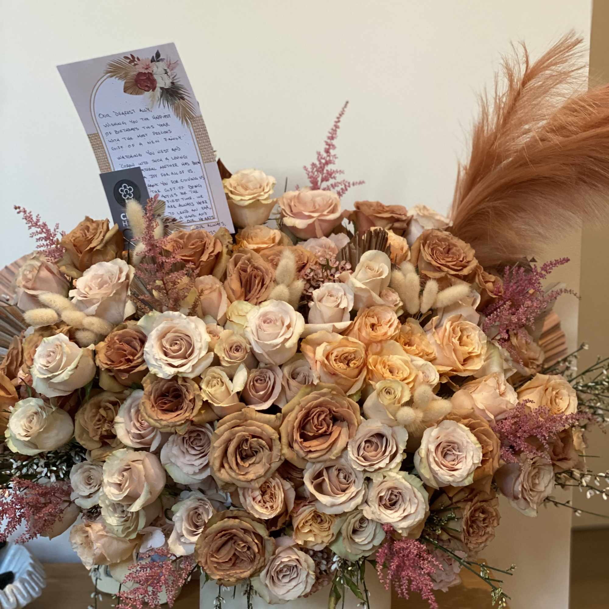 Caramel/toffee, cream &amp; blush roses with touches of pink. , photo 3 of 3