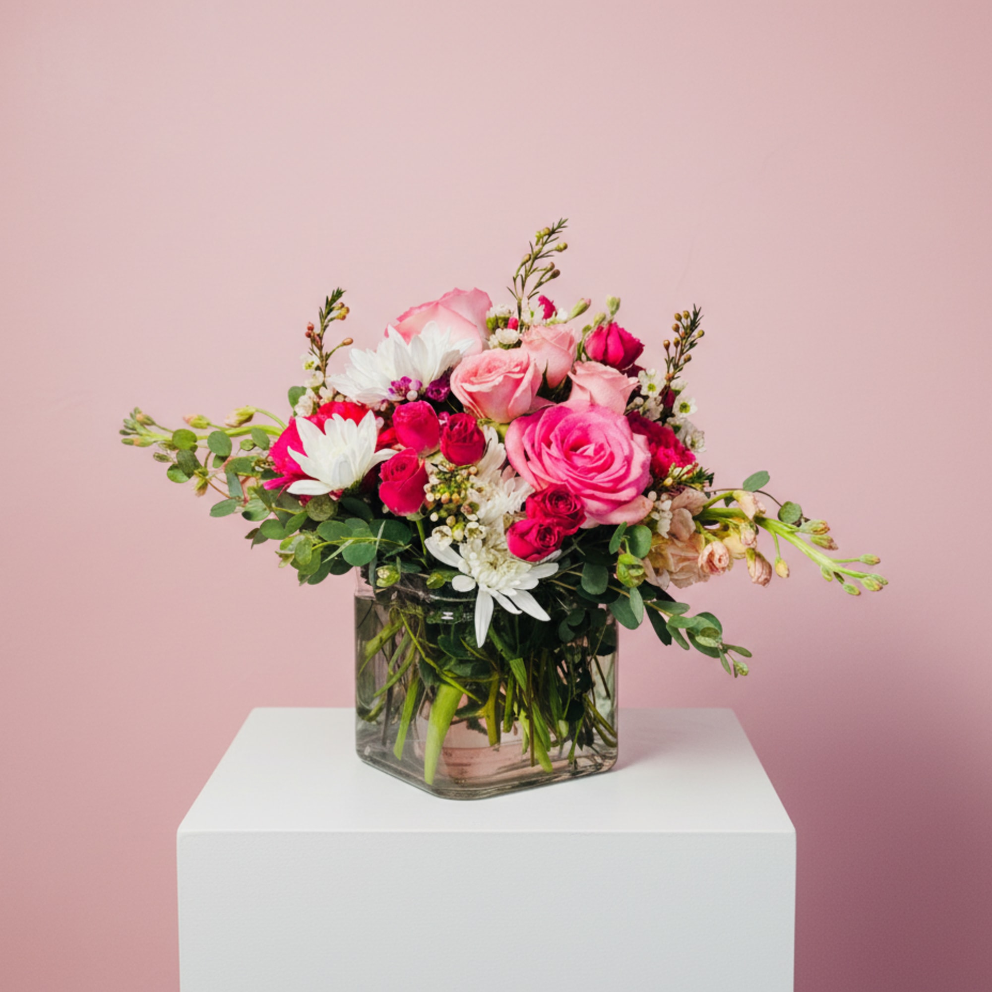 Beautiful flowers to cheer up your loved one in a square, modern
