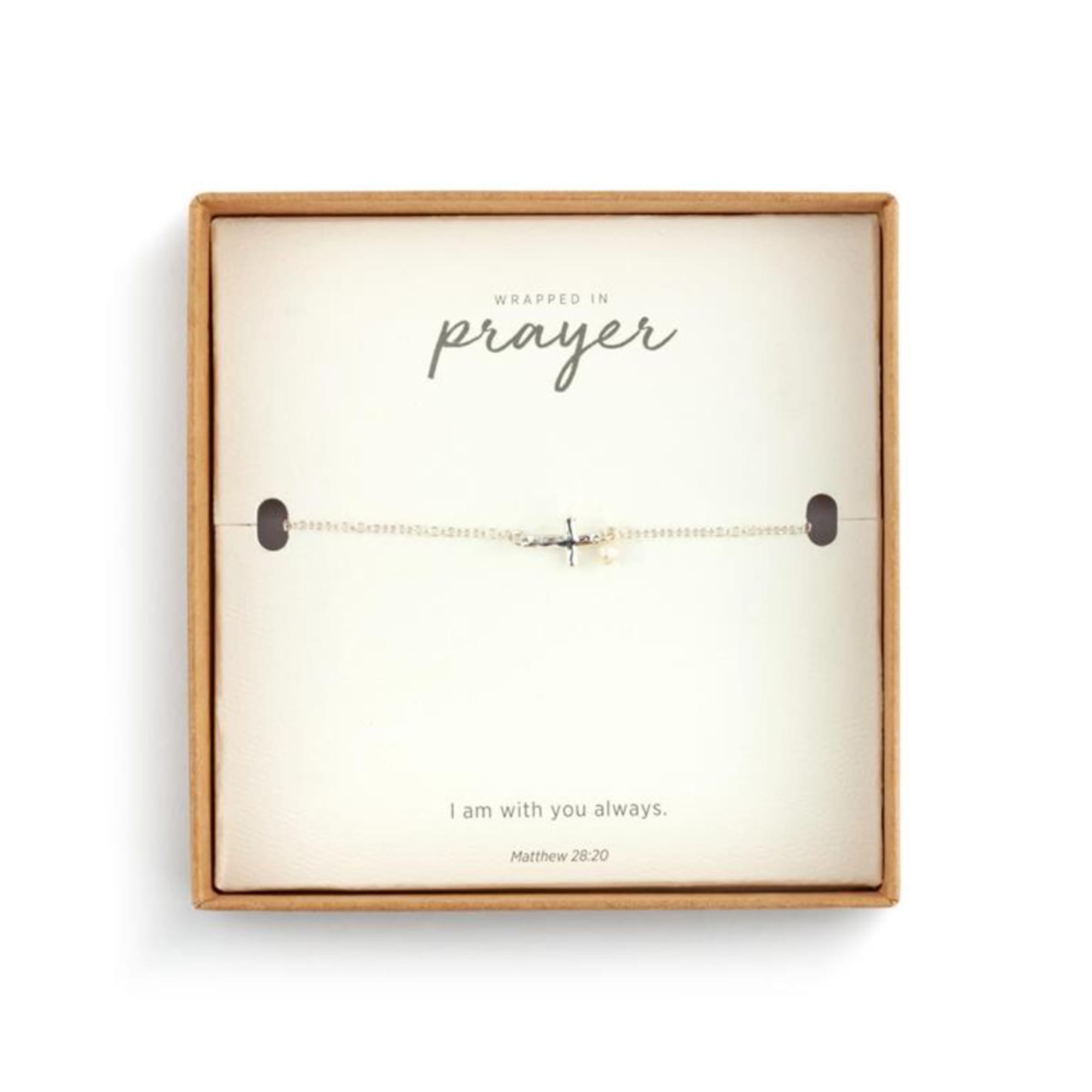 Framed bracelet gift box with the words "Wrapped in prayer"